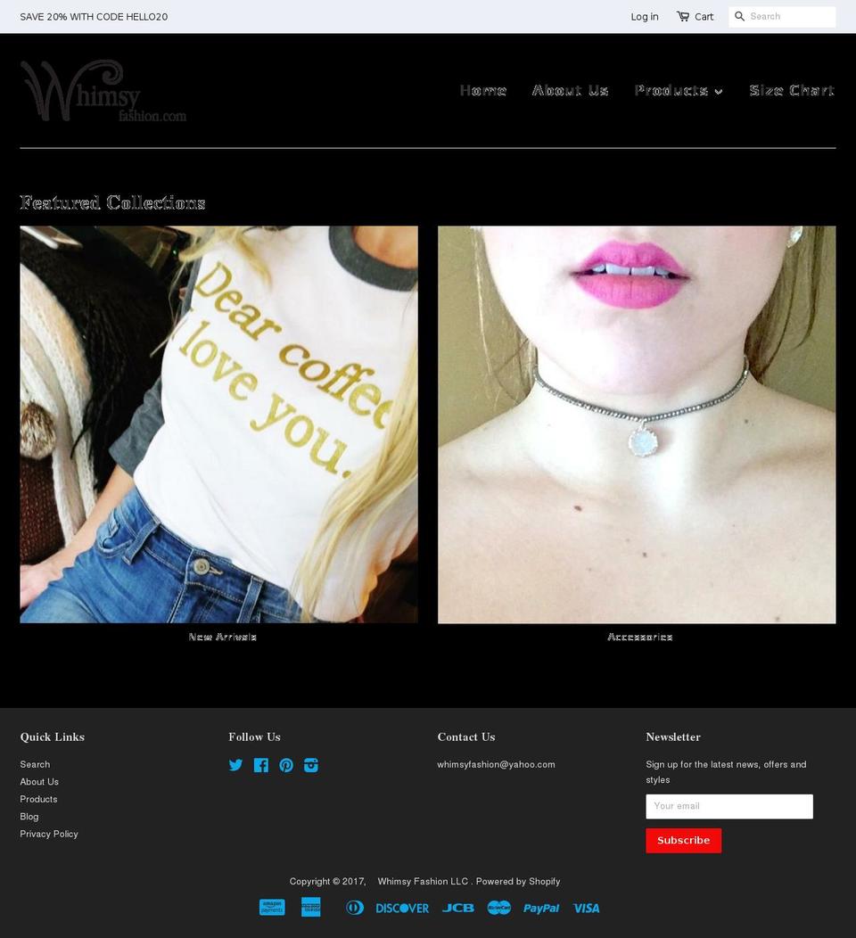 whimsyfashion.com shopify website screenshot