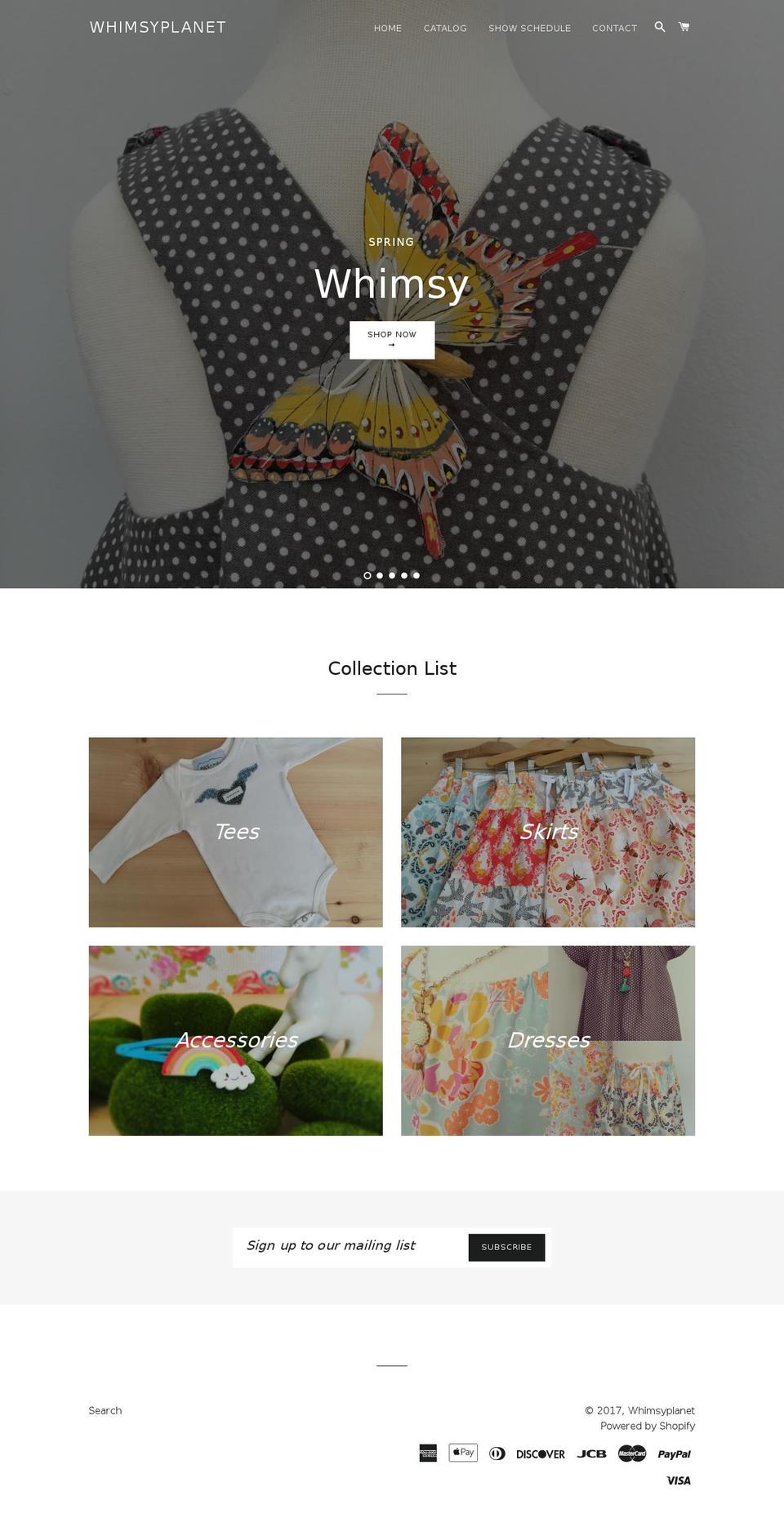 whimsyplanet.com shopify website screenshot