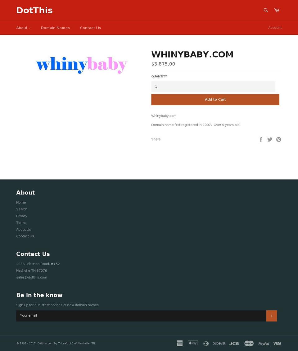 whinybaby.com shopify website screenshot