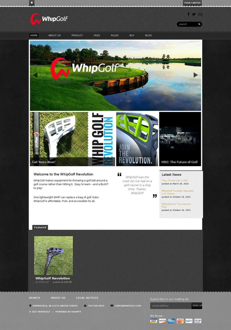 whipgolf.com shopify website screenshot