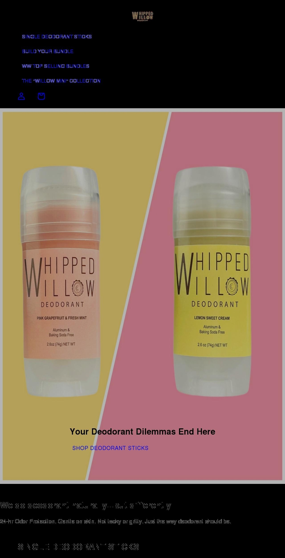 whippedwillow.com shopify website screenshot
