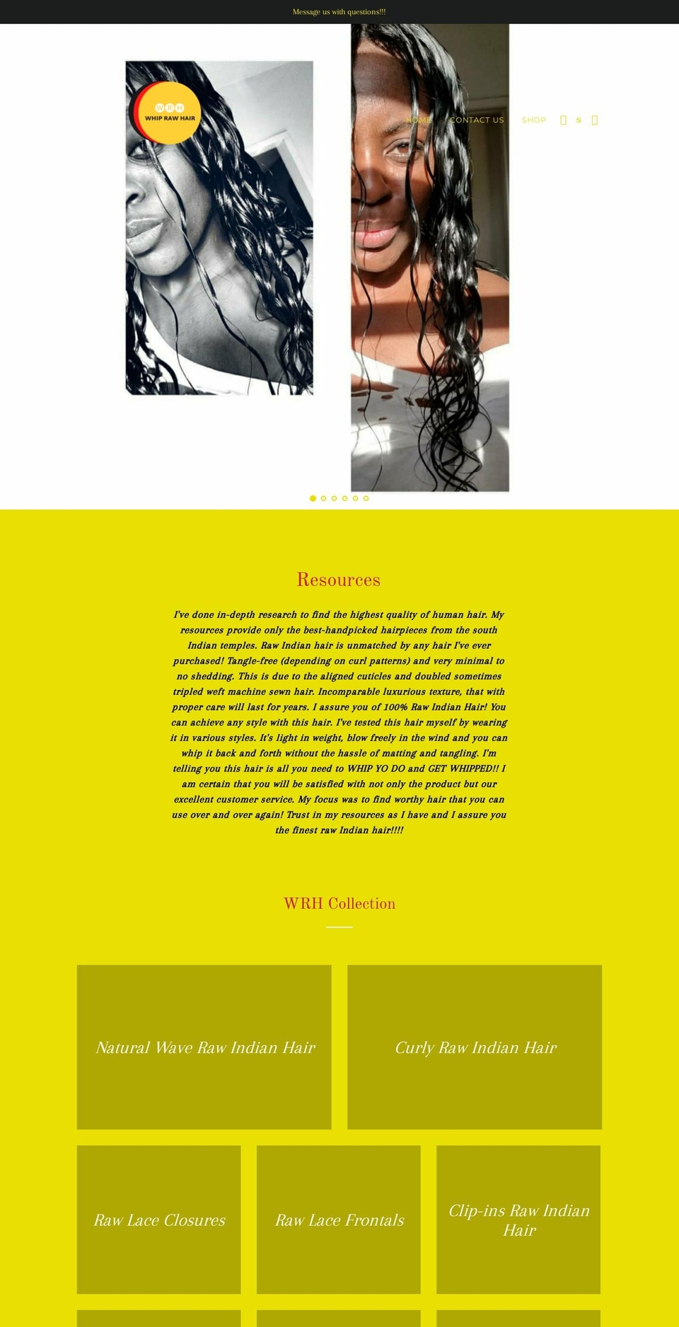 whiprawhair.com shopify website screenshot