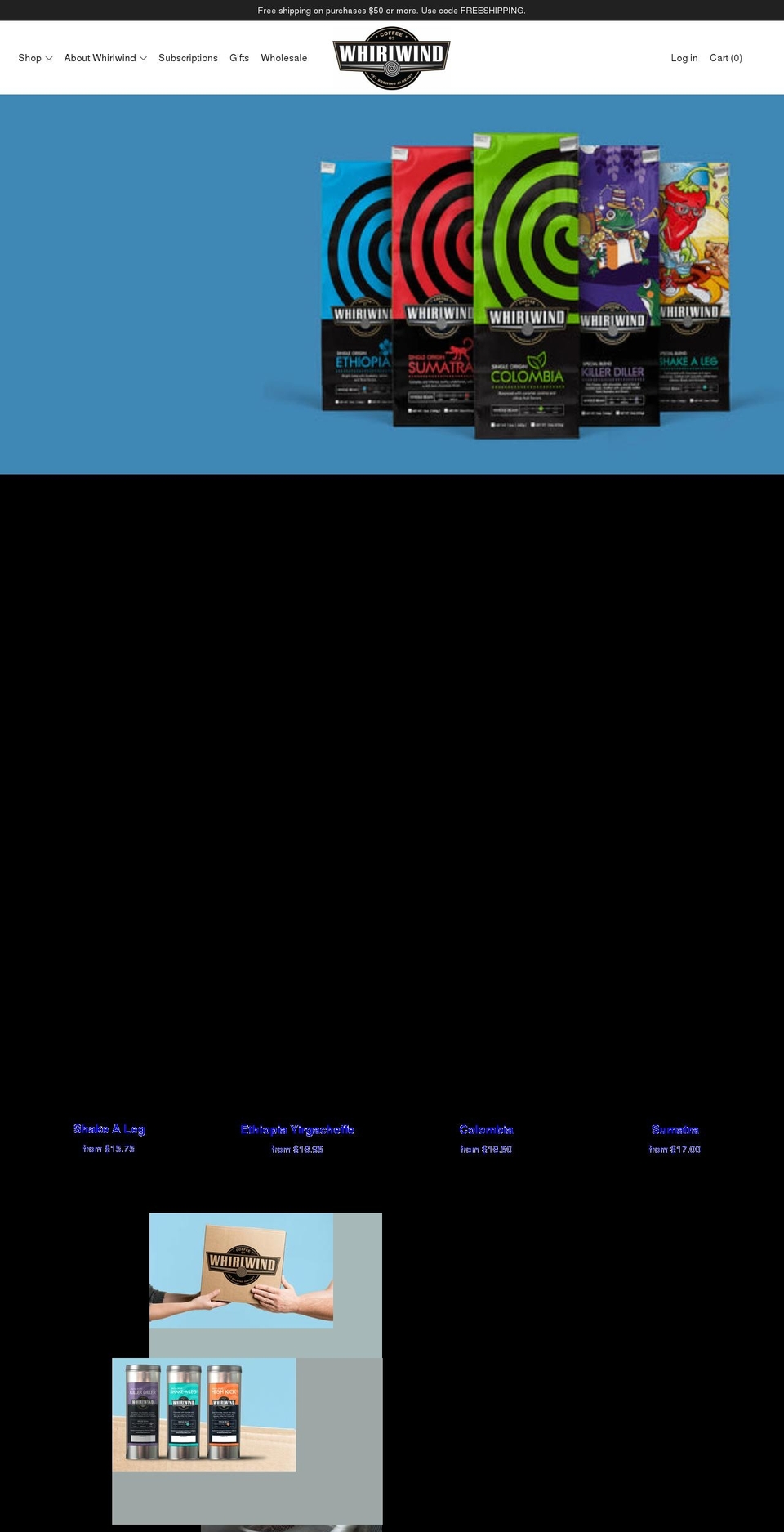 whirlwindcoffee.com shopify website screenshot