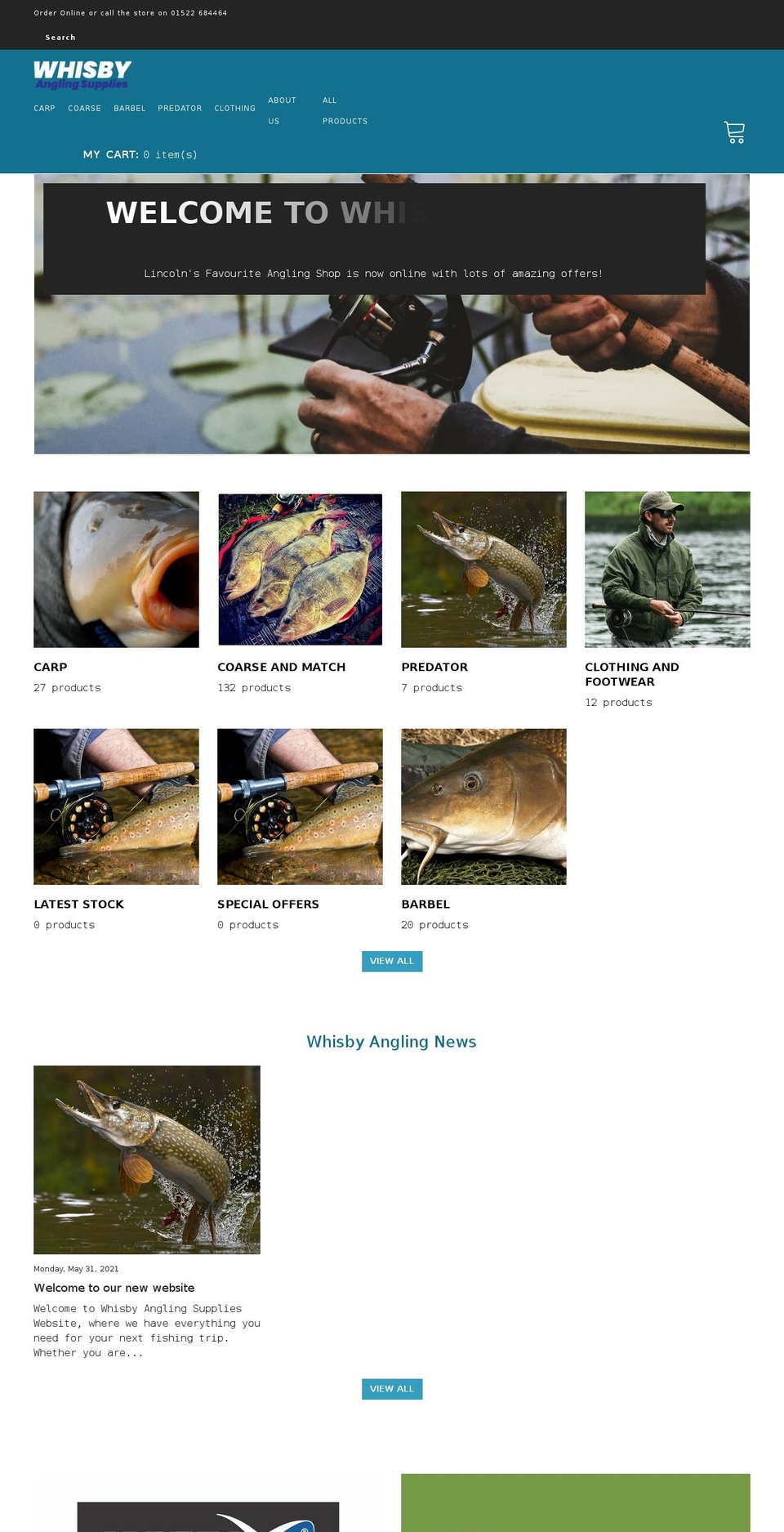 whisbyanglingsupplies.co.uk shopify website screenshot