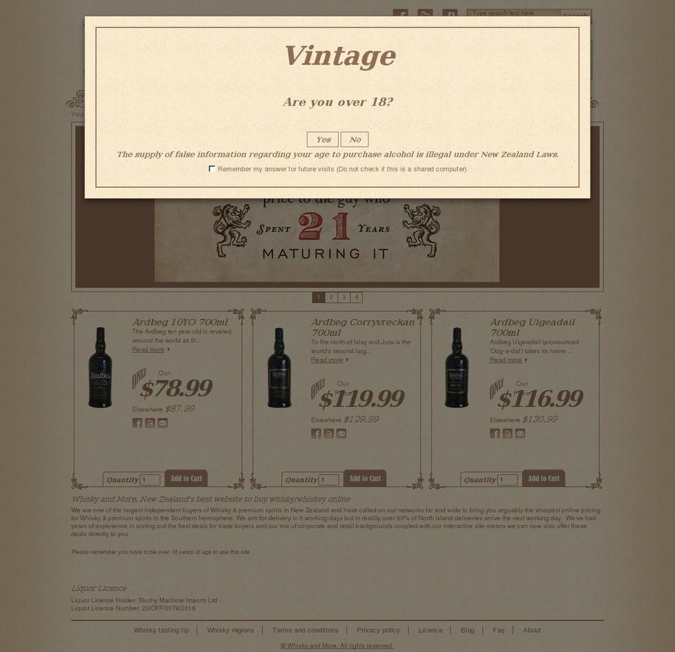 whiskeyandmore.com shopify website screenshot