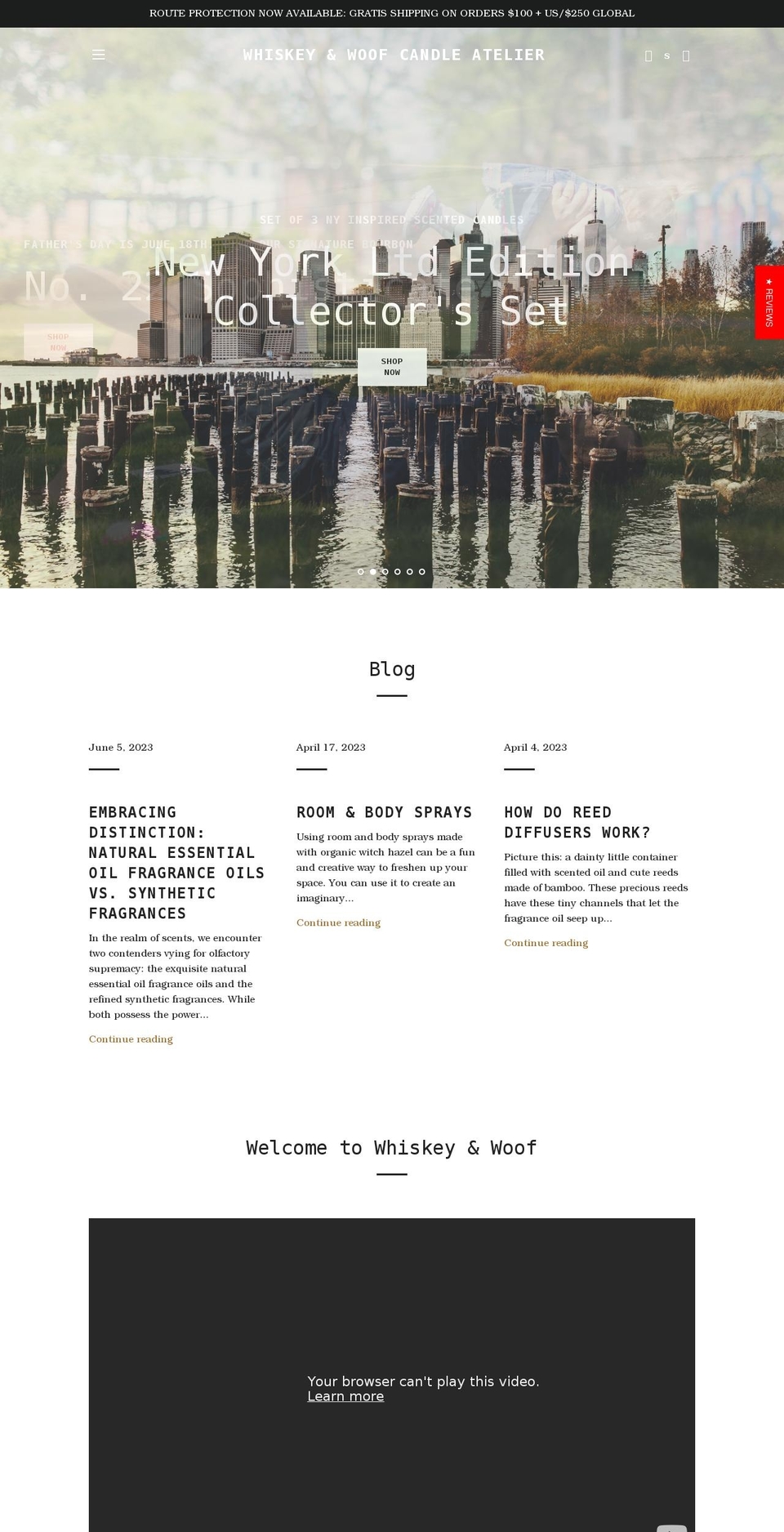 whiskeyandwoof.com shopify website screenshot