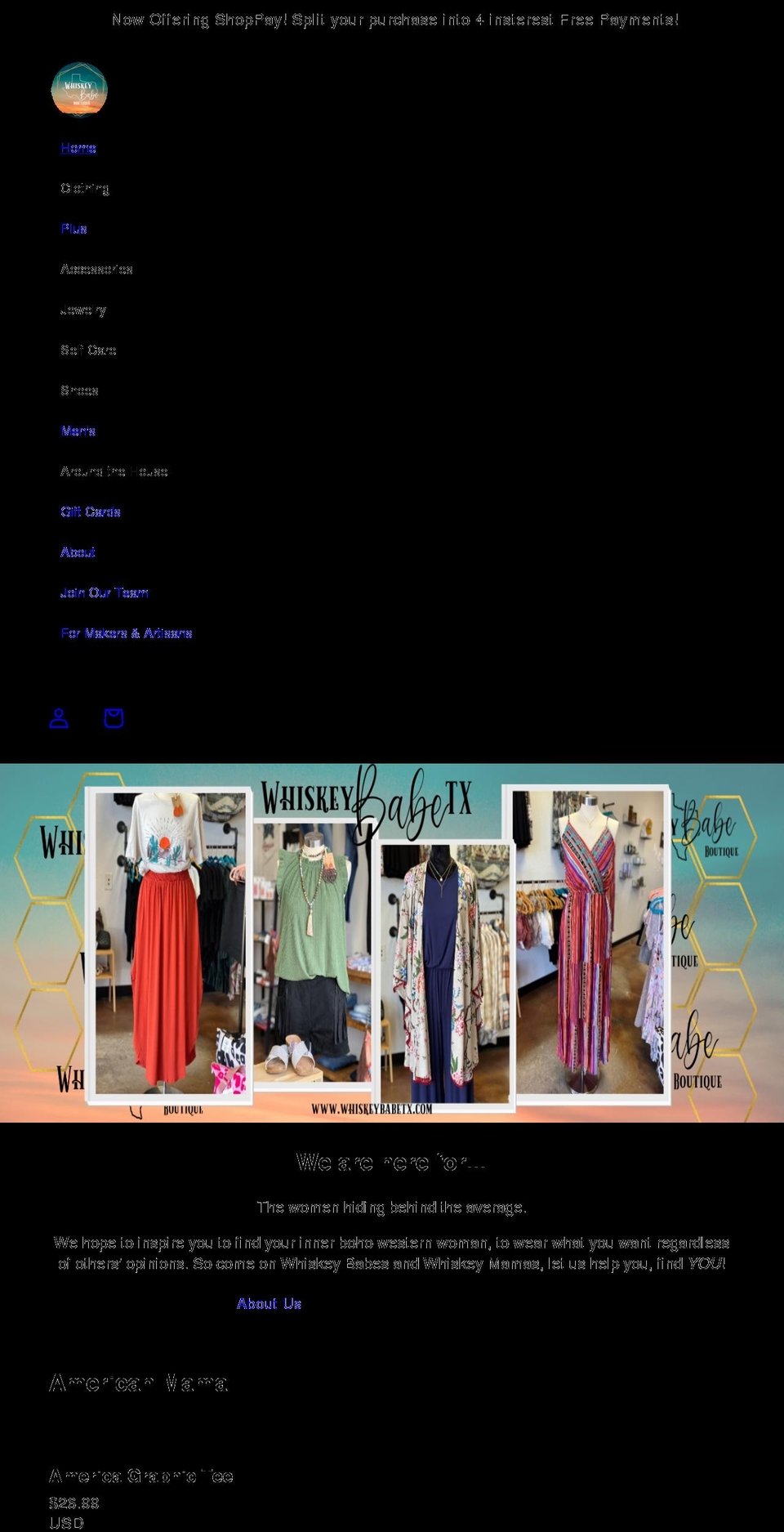 whiskeybabetx.com shopify website screenshot