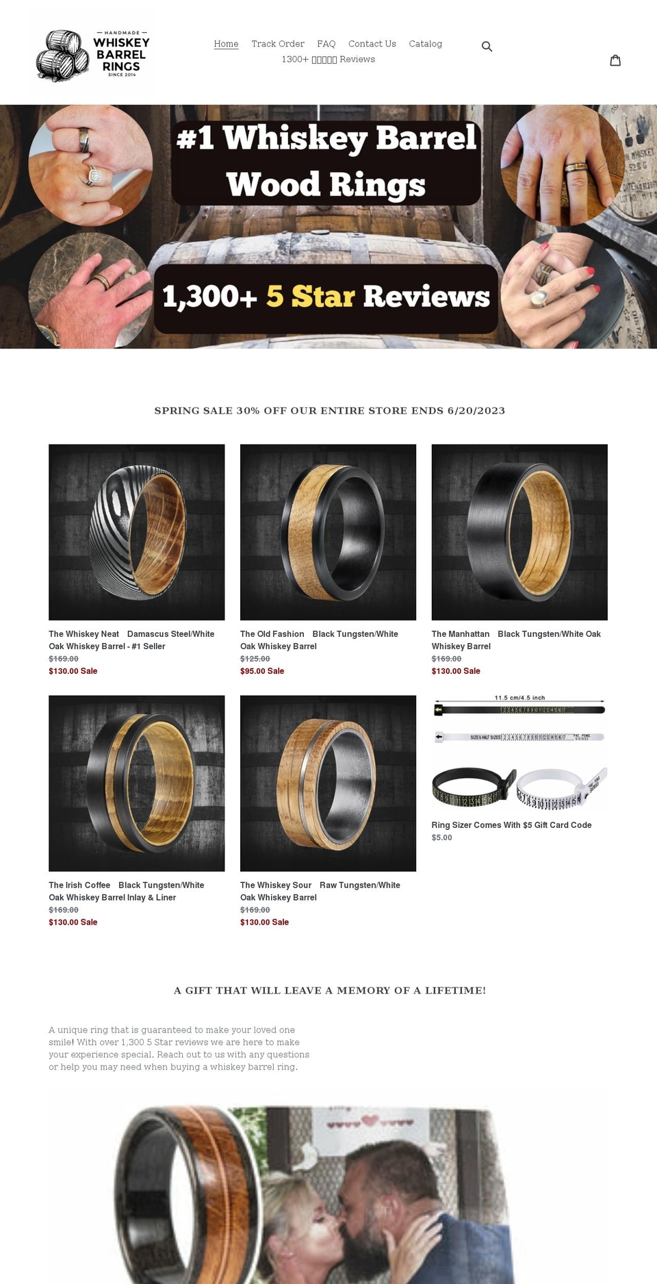 whiskeybarrelrings.com shopify website screenshot