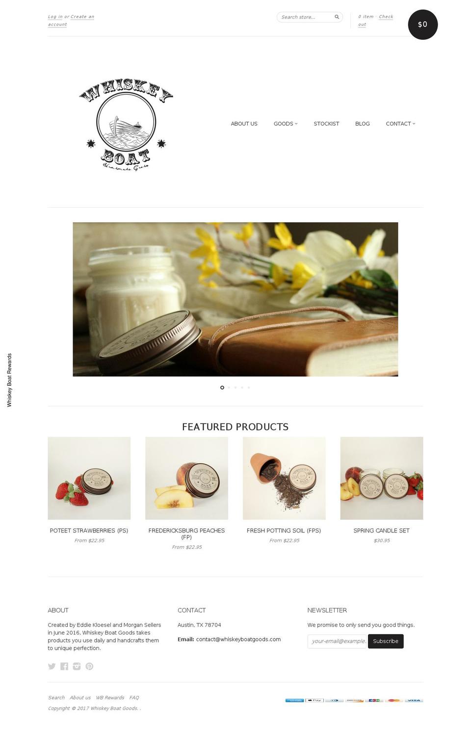 whiskeyboatgoods.com shopify website screenshot