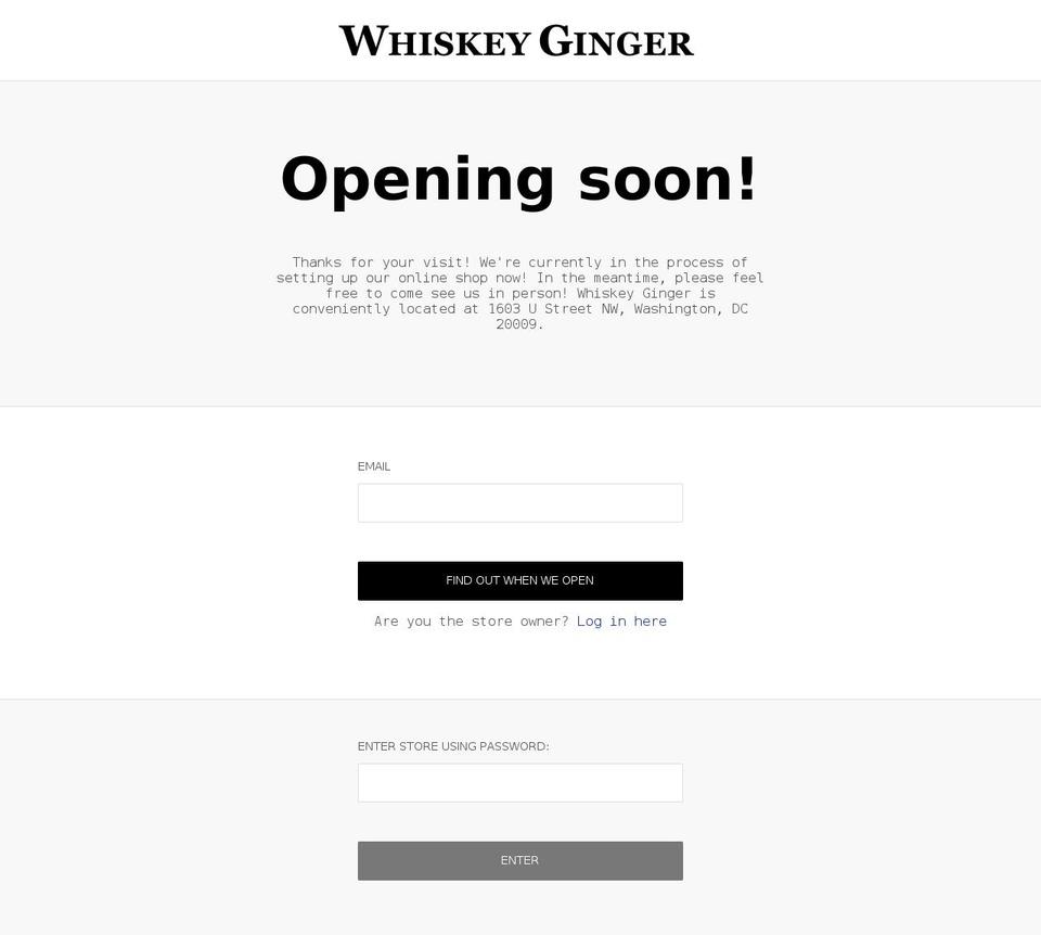 whiskeyginger.info shopify website screenshot