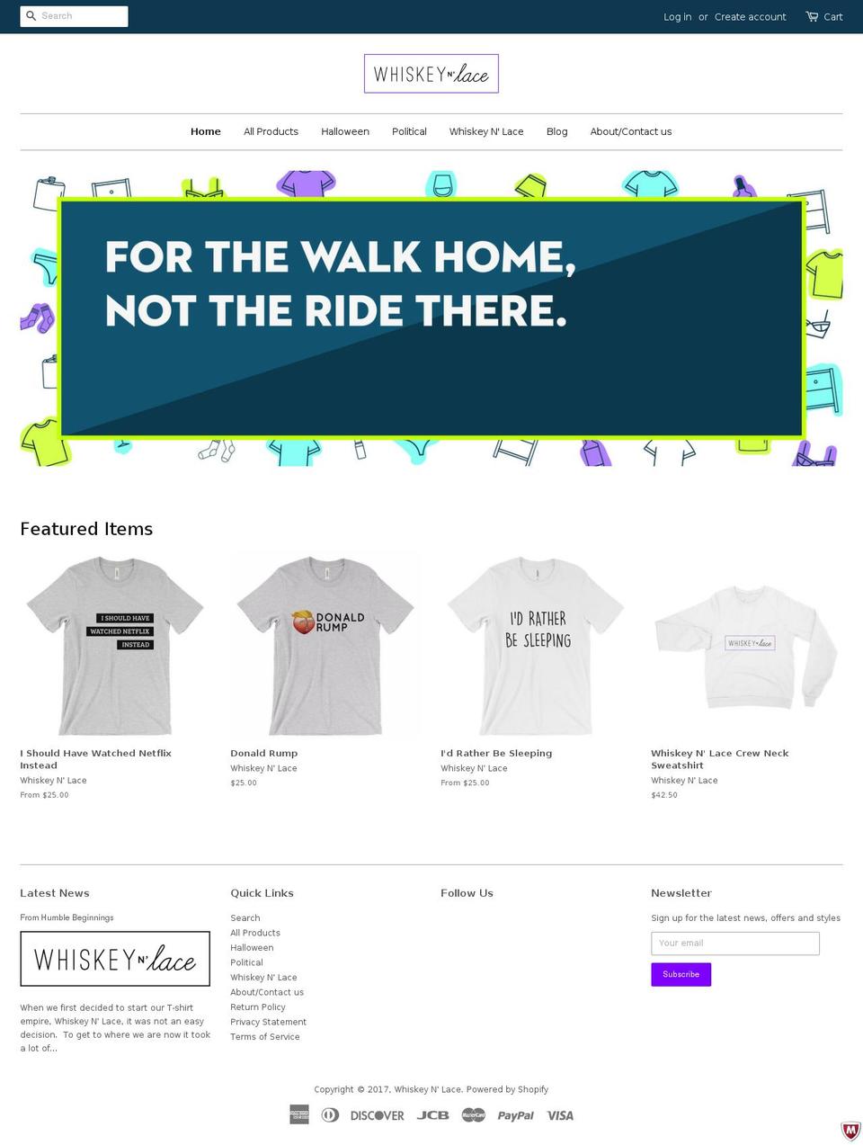 whiskeynlace.com shopify website screenshot