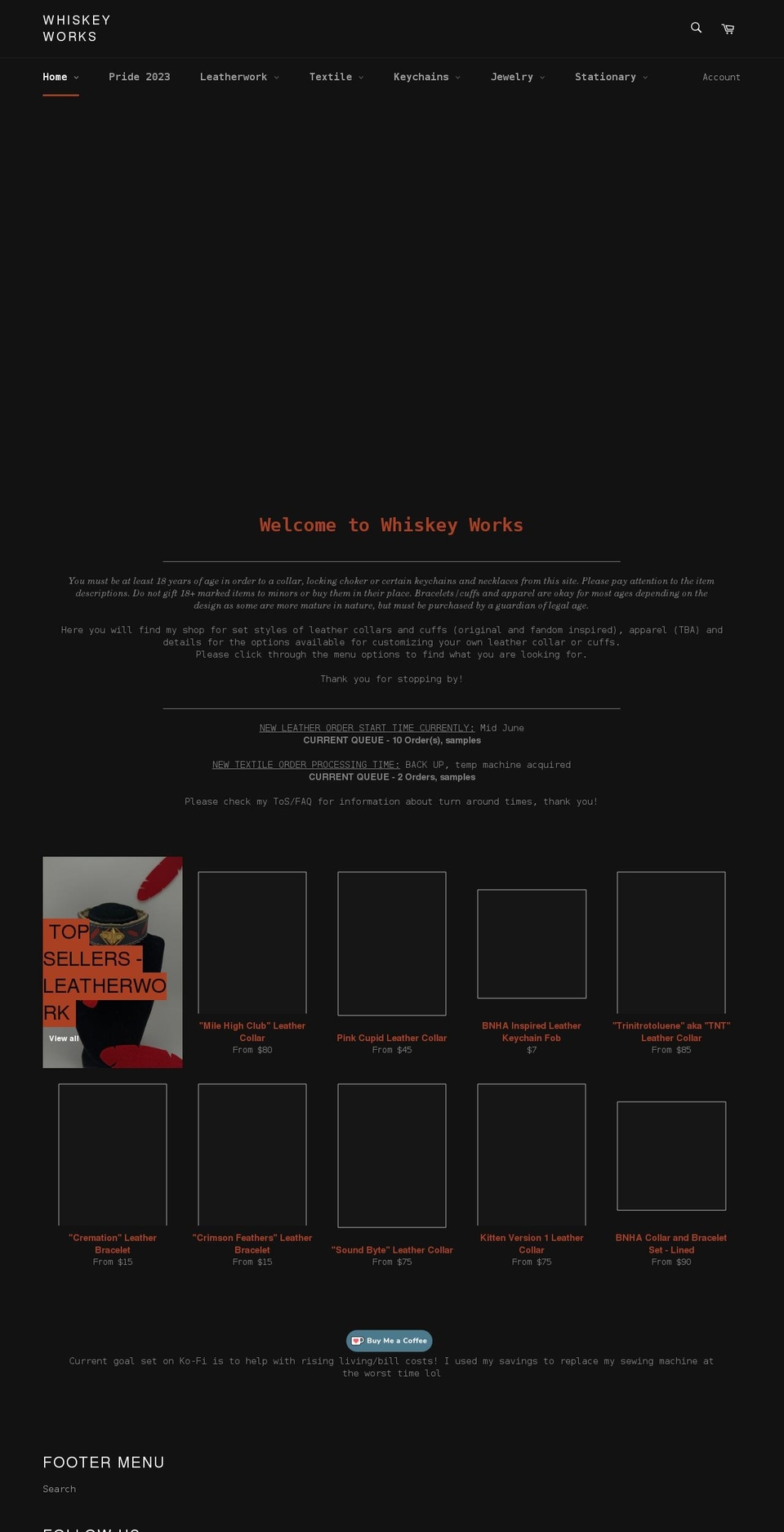 whiskeyworks.gay shopify website screenshot