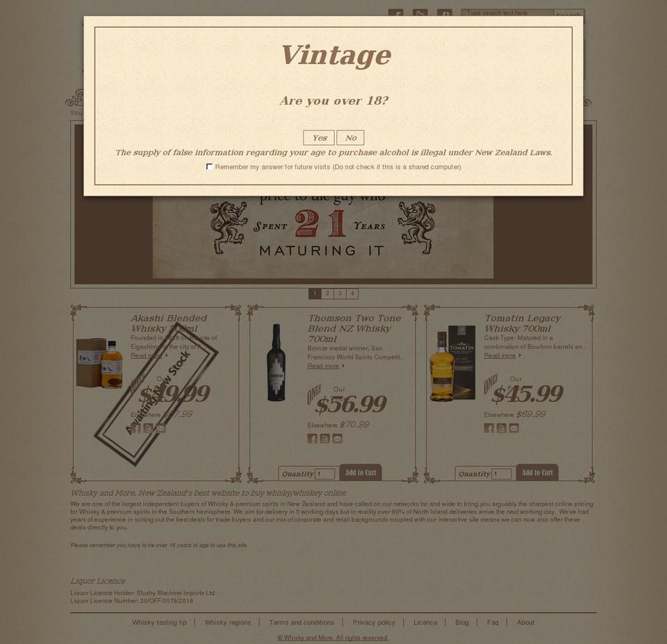 whiskyandmore.co.nz shopify website screenshot