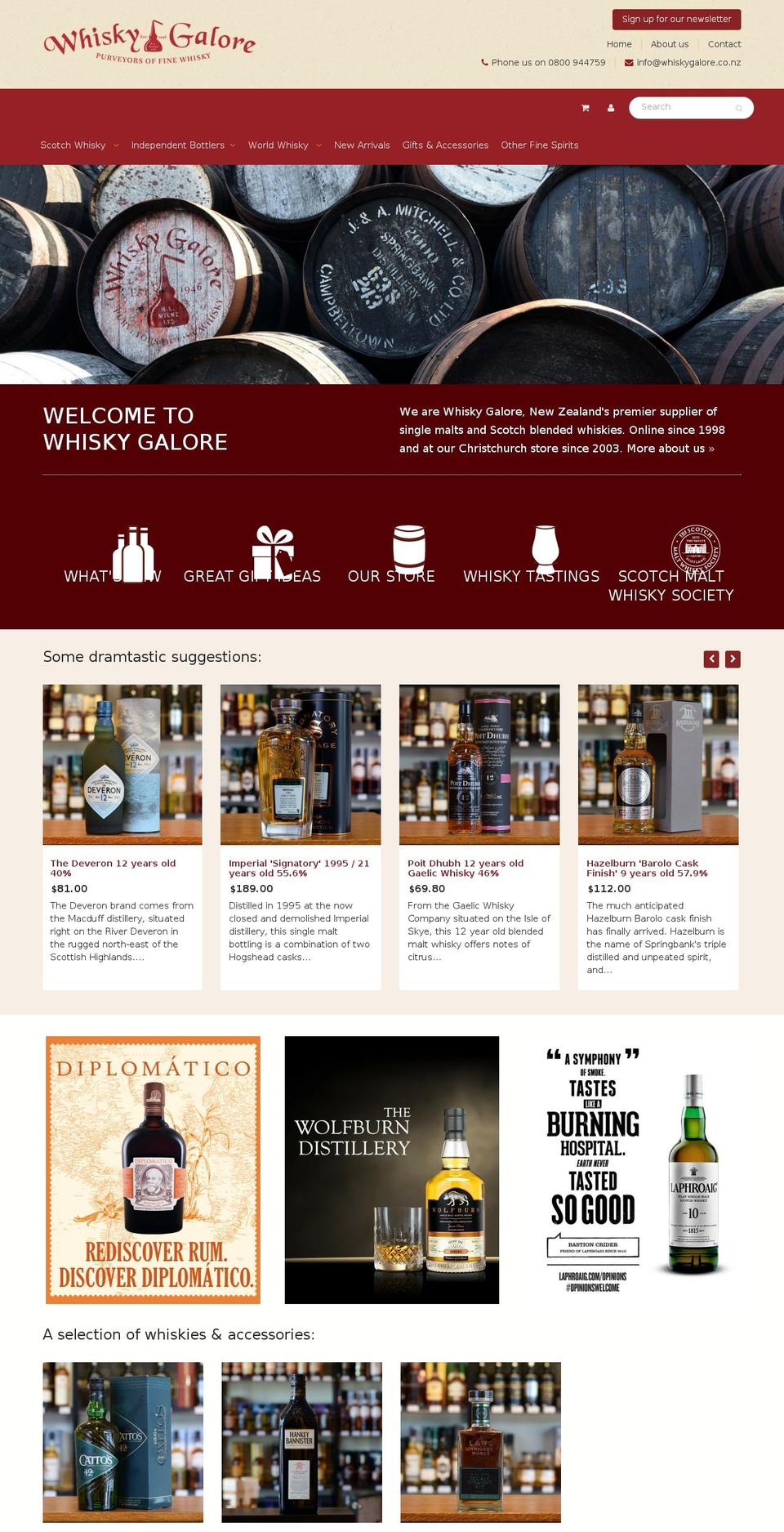 whiskygalore.co.nz shopify website screenshot