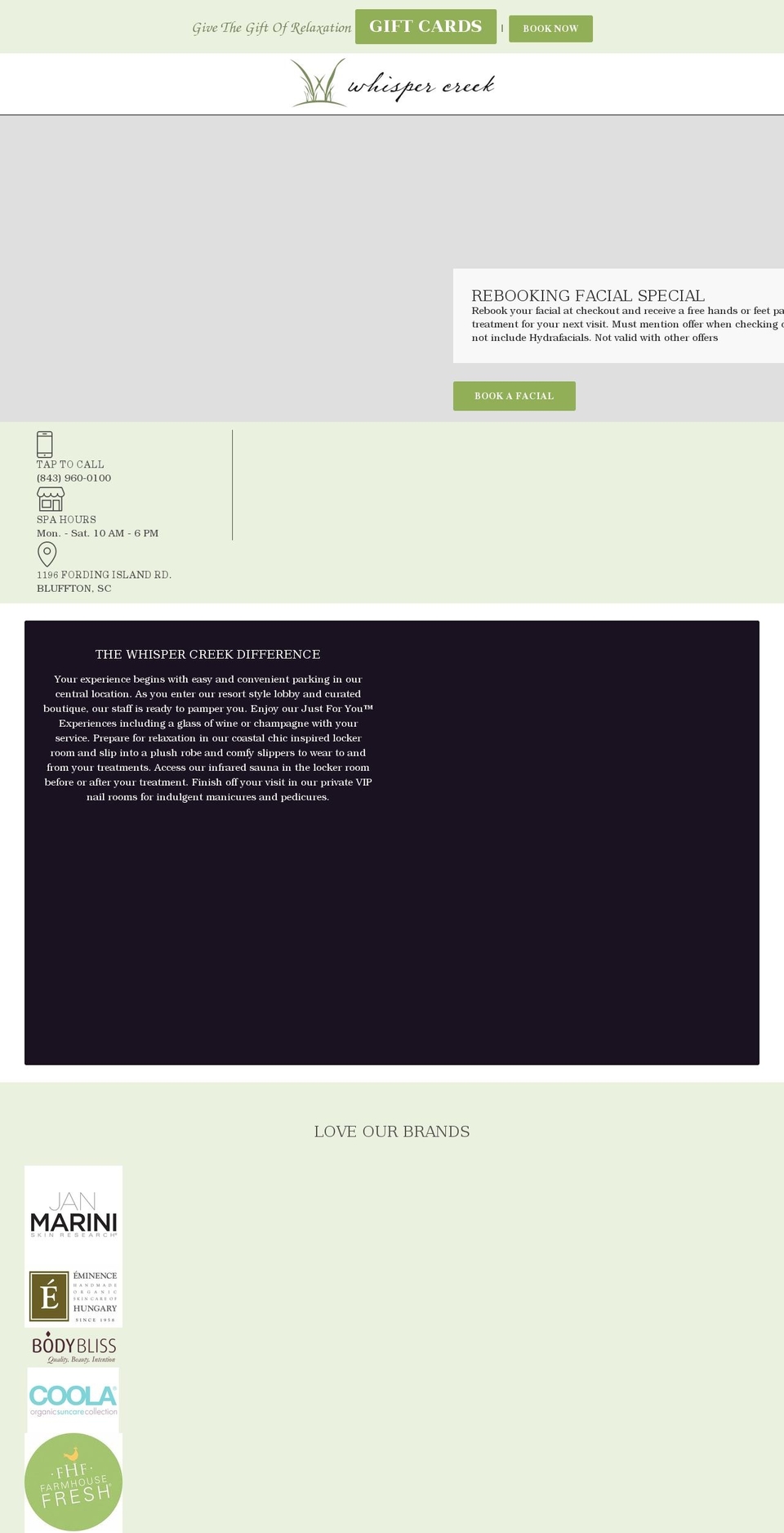 whispercreekspa.com shopify website screenshot