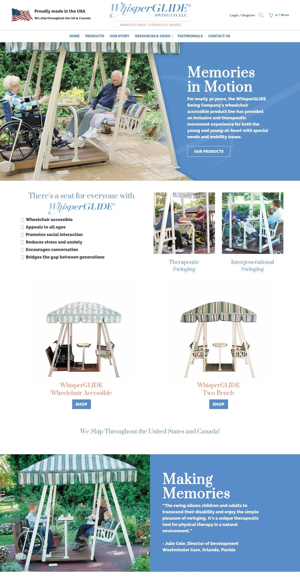 whisperglide.com shopify website screenshot