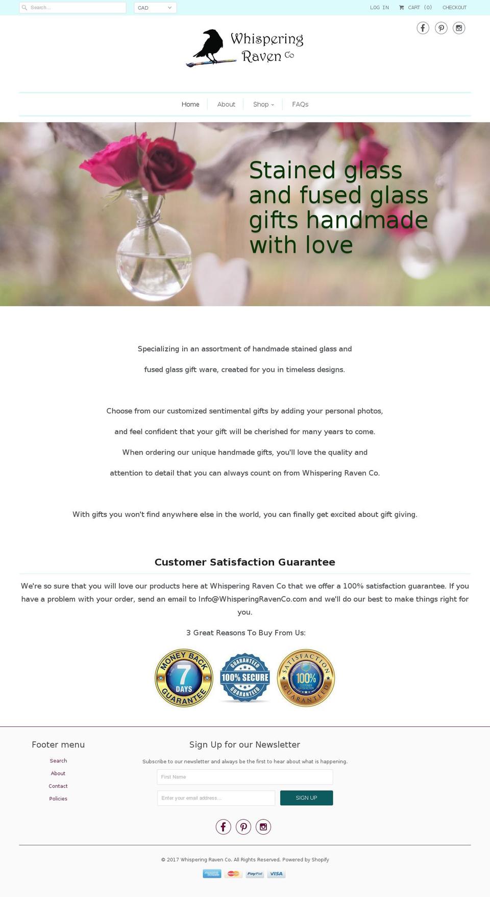 whisperingravenco.com shopify website screenshot