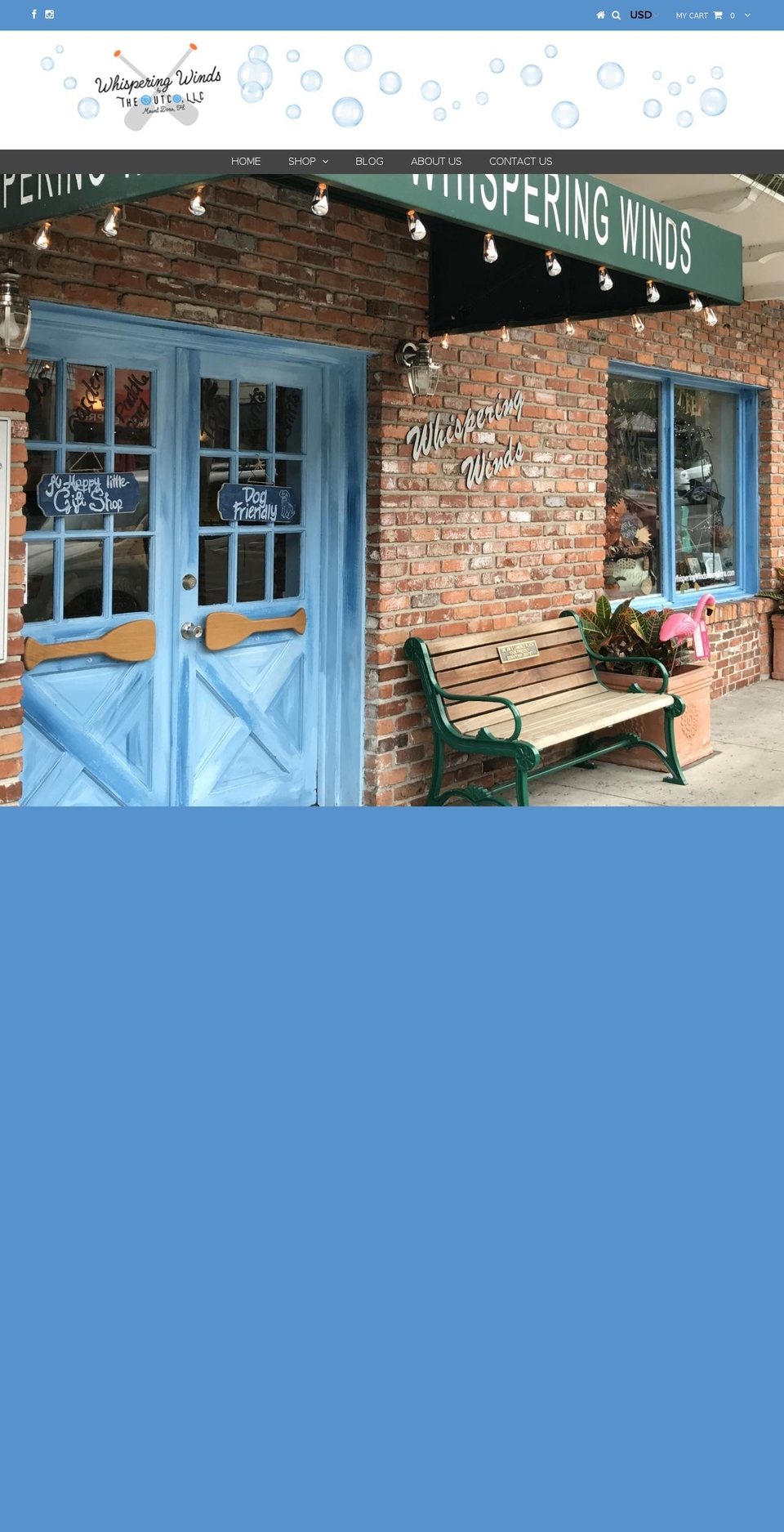 whisperingwindsmountdora.com shopify website screenshot