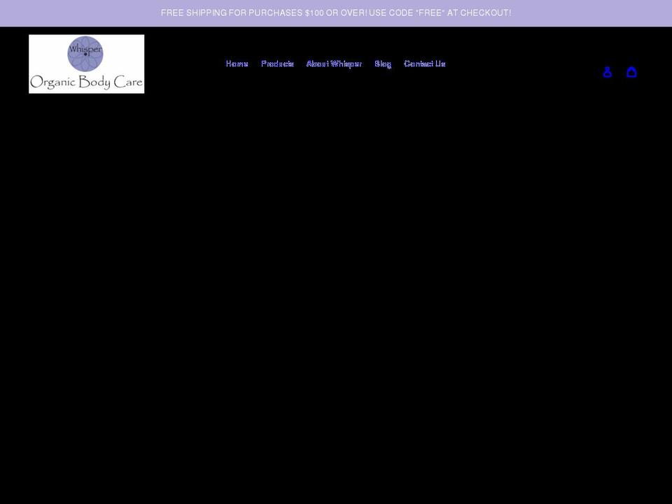 whisperorganicbodycare.com shopify website screenshot