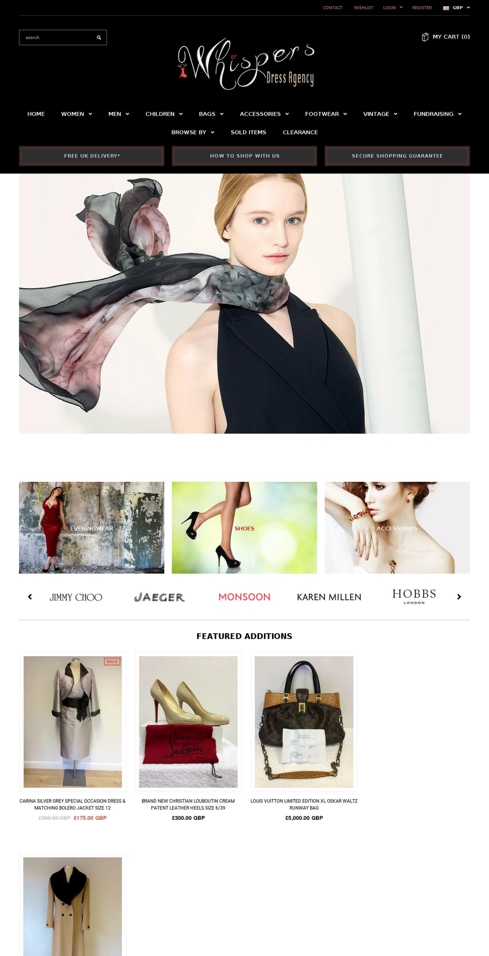 whispersdressagency.co.uk shopify website screenshot