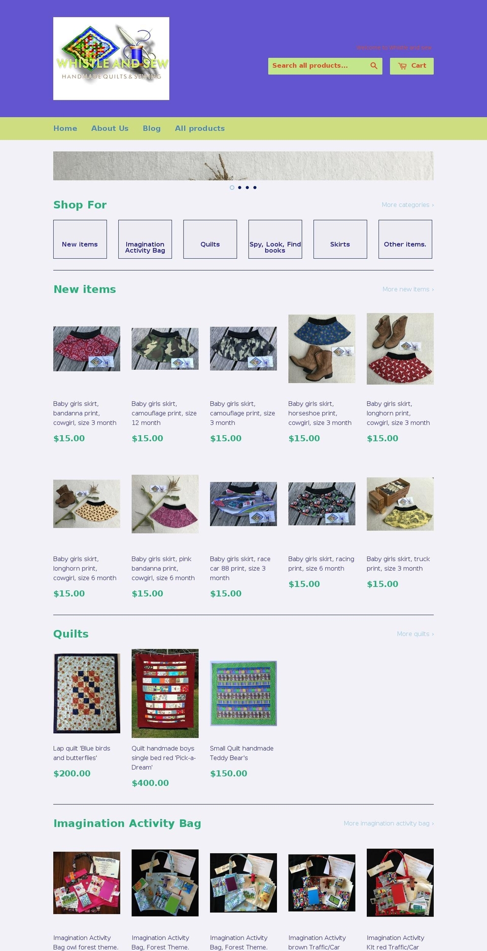 whistleandsew.com shopify website screenshot