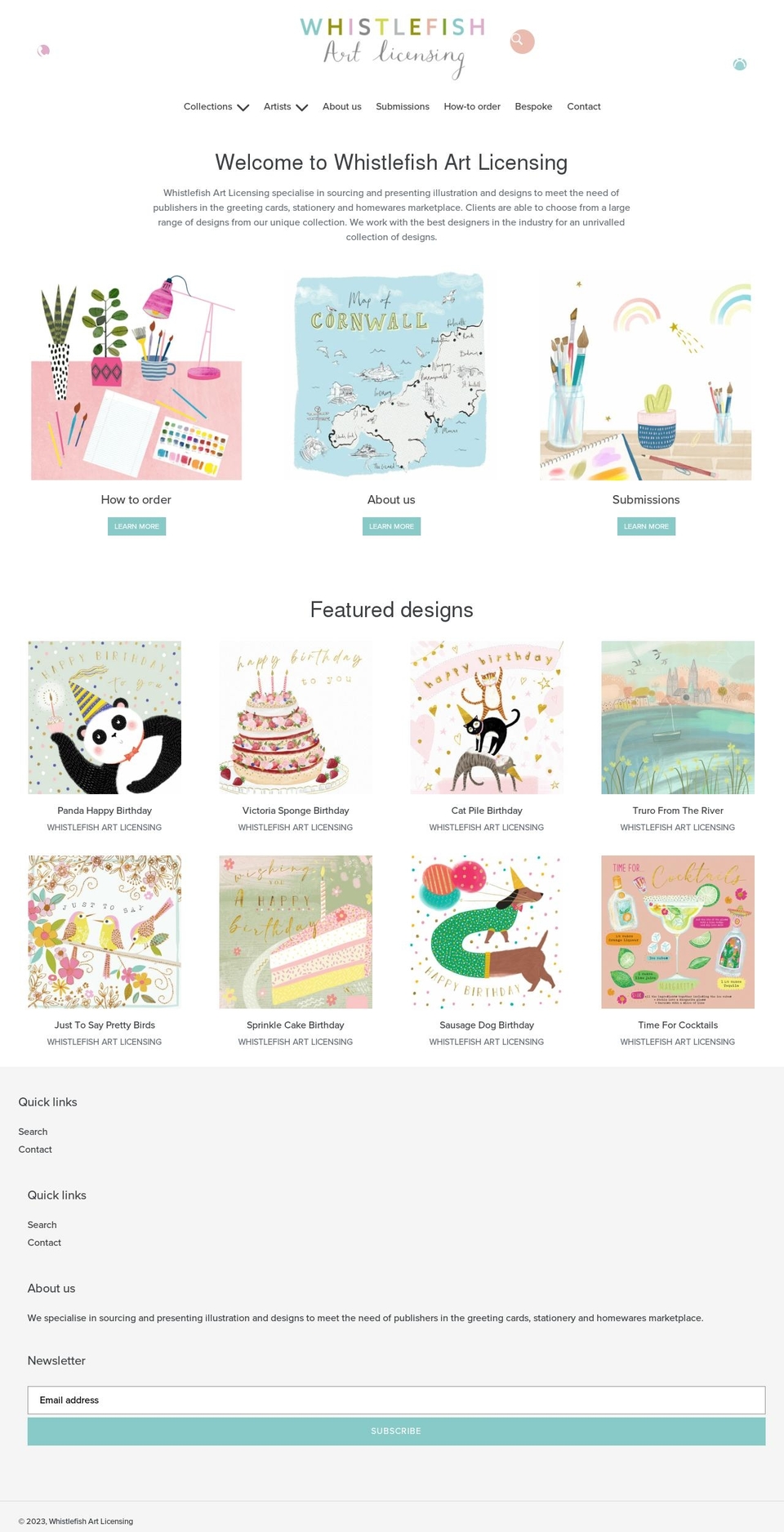 whistlefishartlicensing.com shopify website screenshot