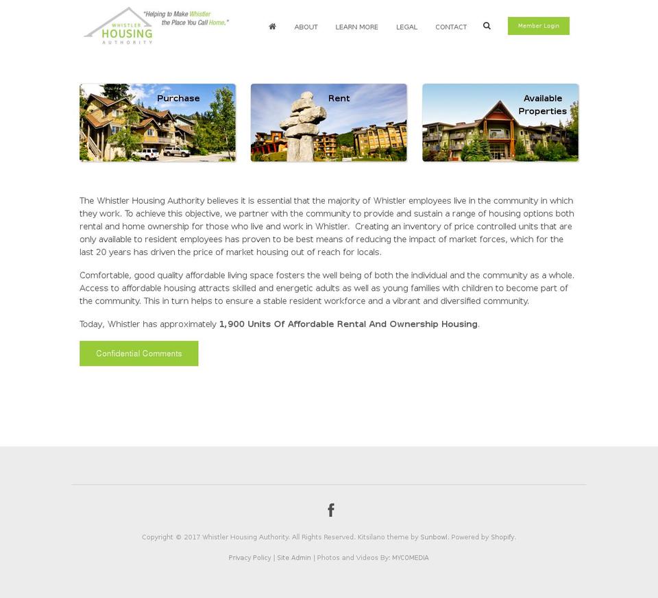 whistlerhousing.ca shopify website screenshot