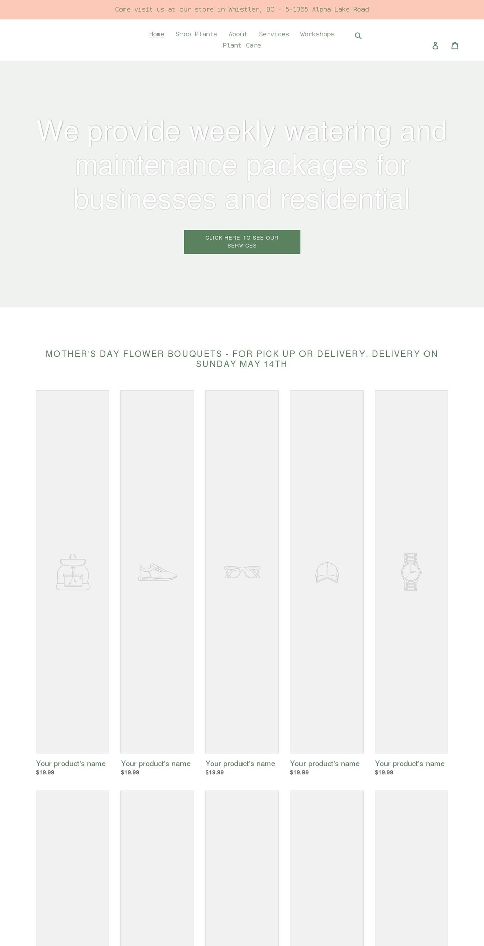 whistlerplantstore.com shopify website screenshot