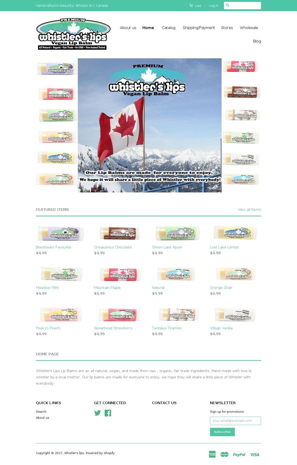 whistlerslips.com shopify website screenshot