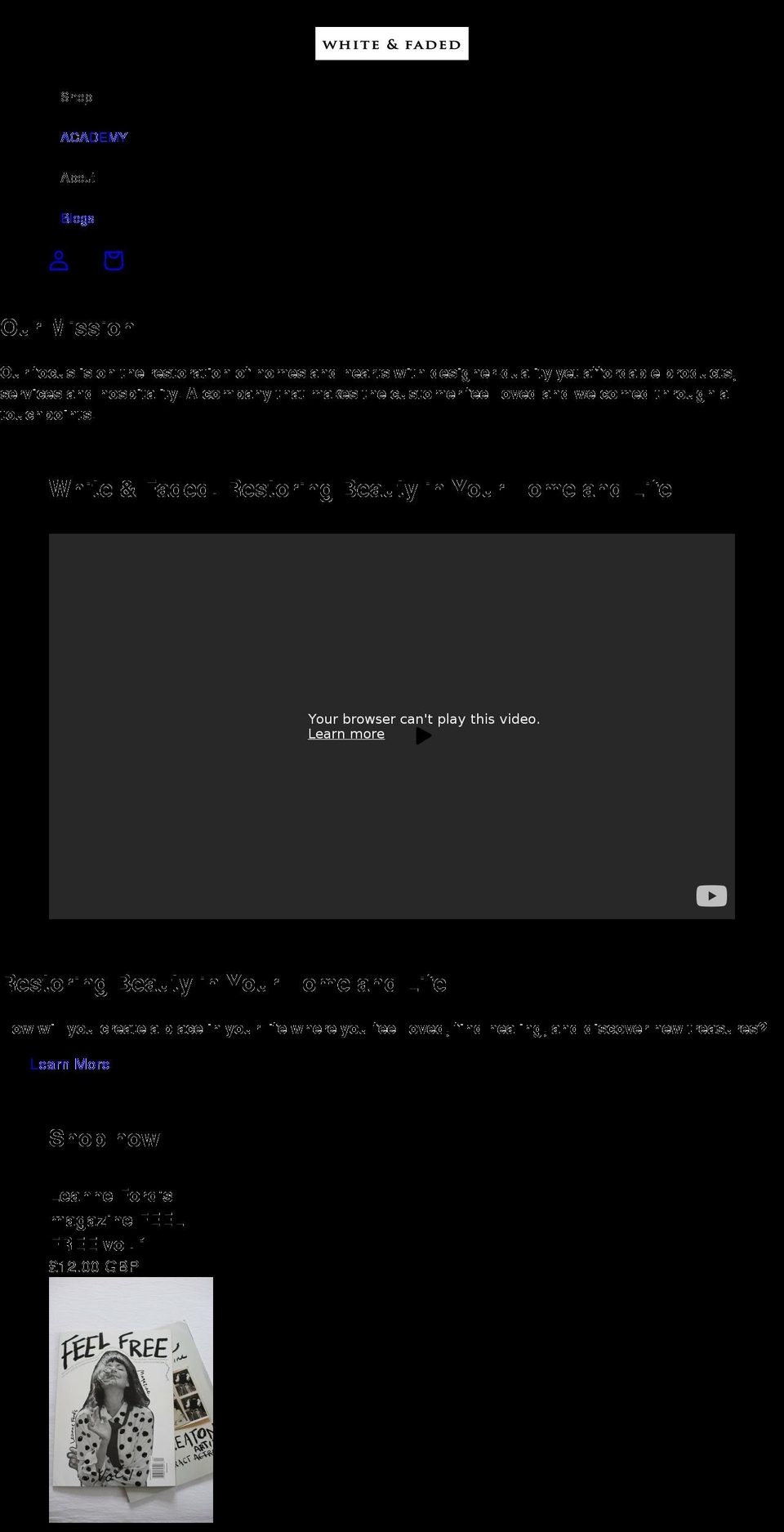 whiteandfaded.co.uk shopify website screenshot