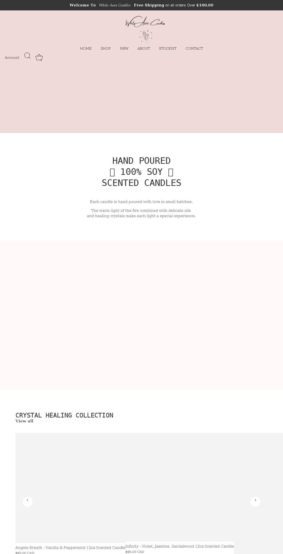 whiteauracandles.com shopify website screenshot