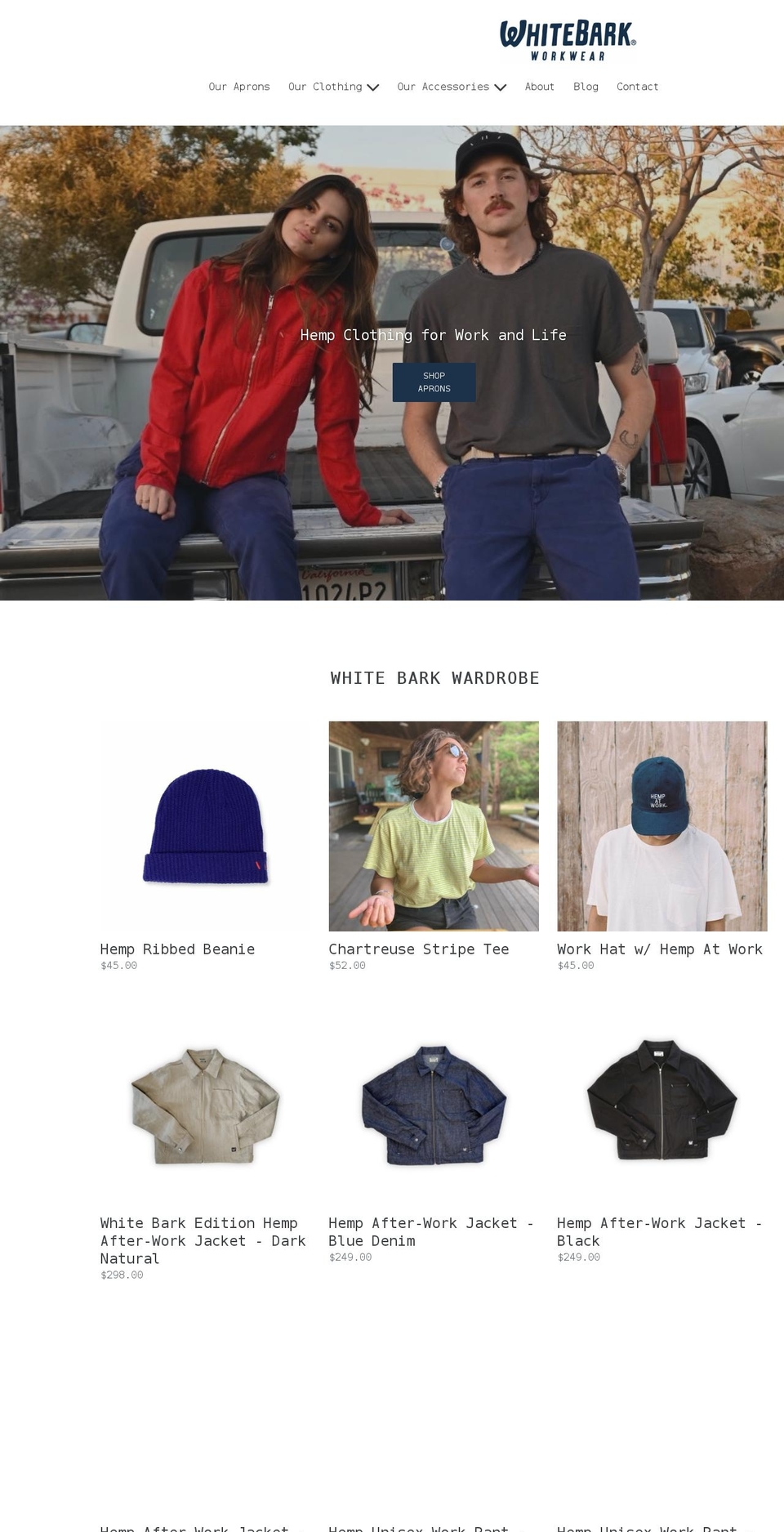 whitebarkworkwear.com shopify website screenshot