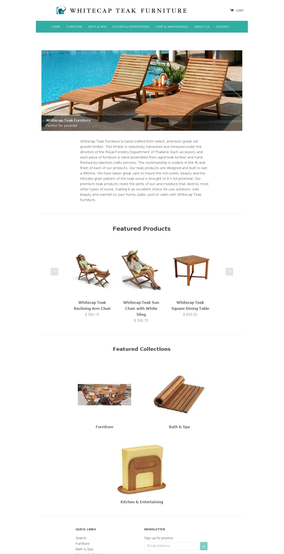 whitecapteakfurniture.com shopify website screenshot