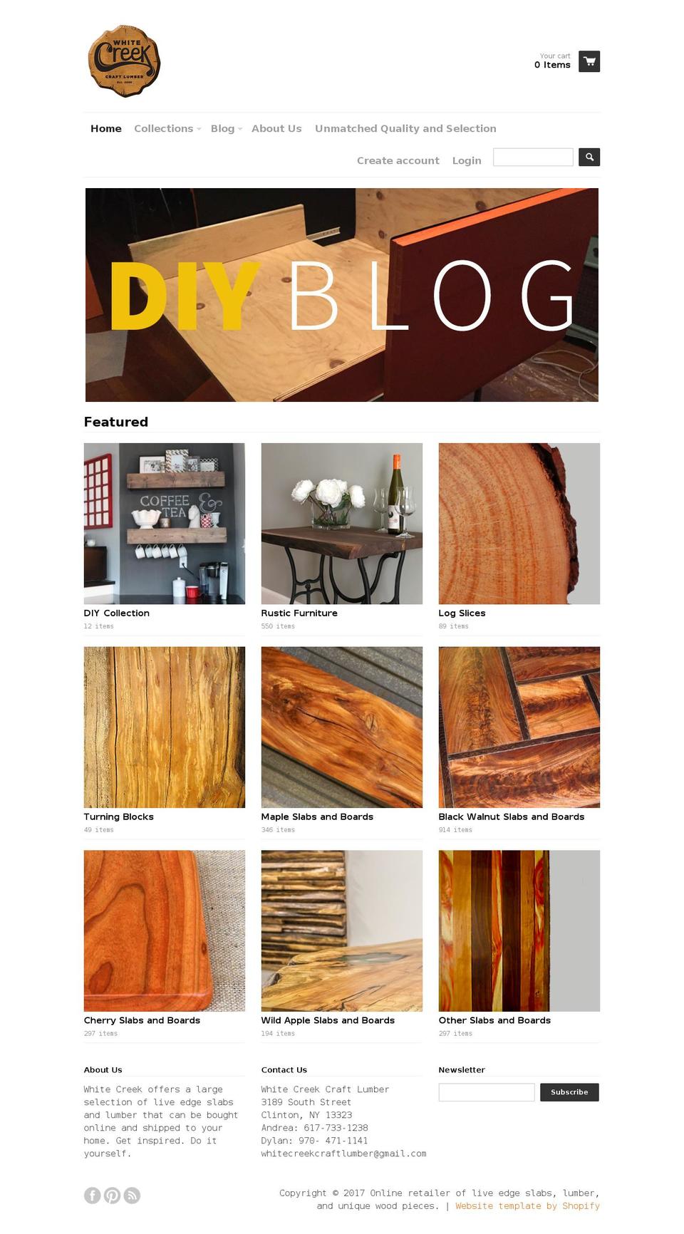 whitecreekcraftlumber.com shopify website screenshot