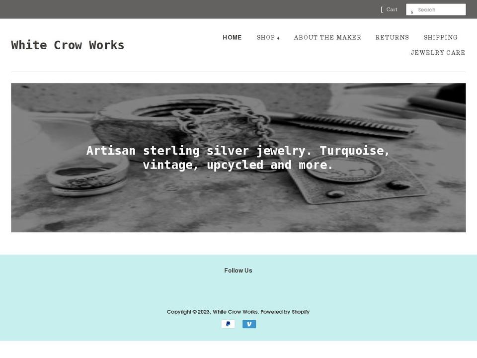 whitecrowworks.com shopify website screenshot