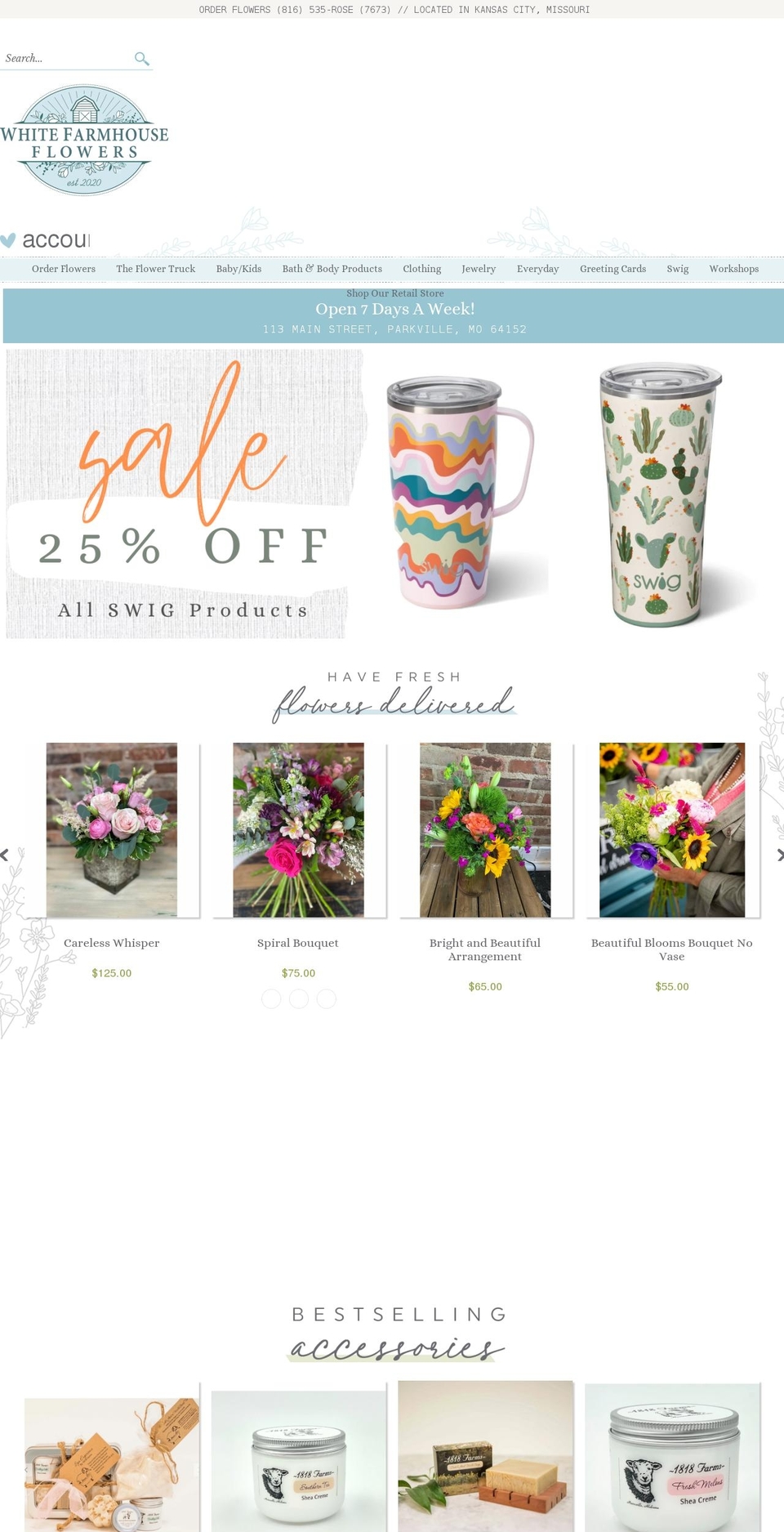 whitefarmhouseflowers.com shopify website screenshot
