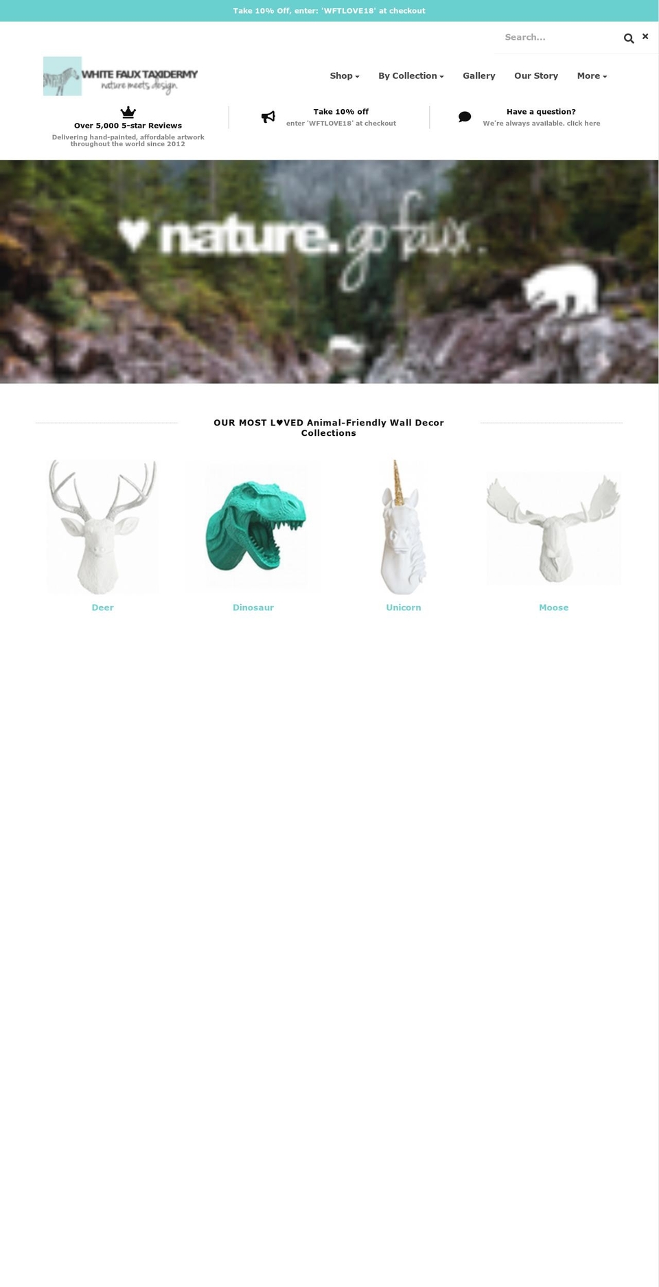 whitefauxtaxidermy.com shopify website screenshot