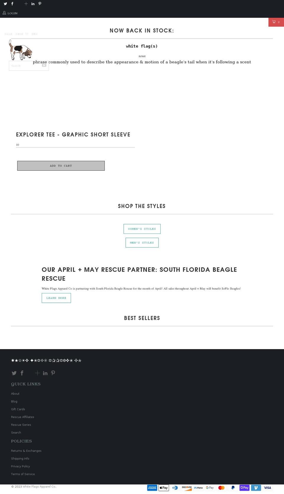 whiteflagsapparel.com shopify website screenshot