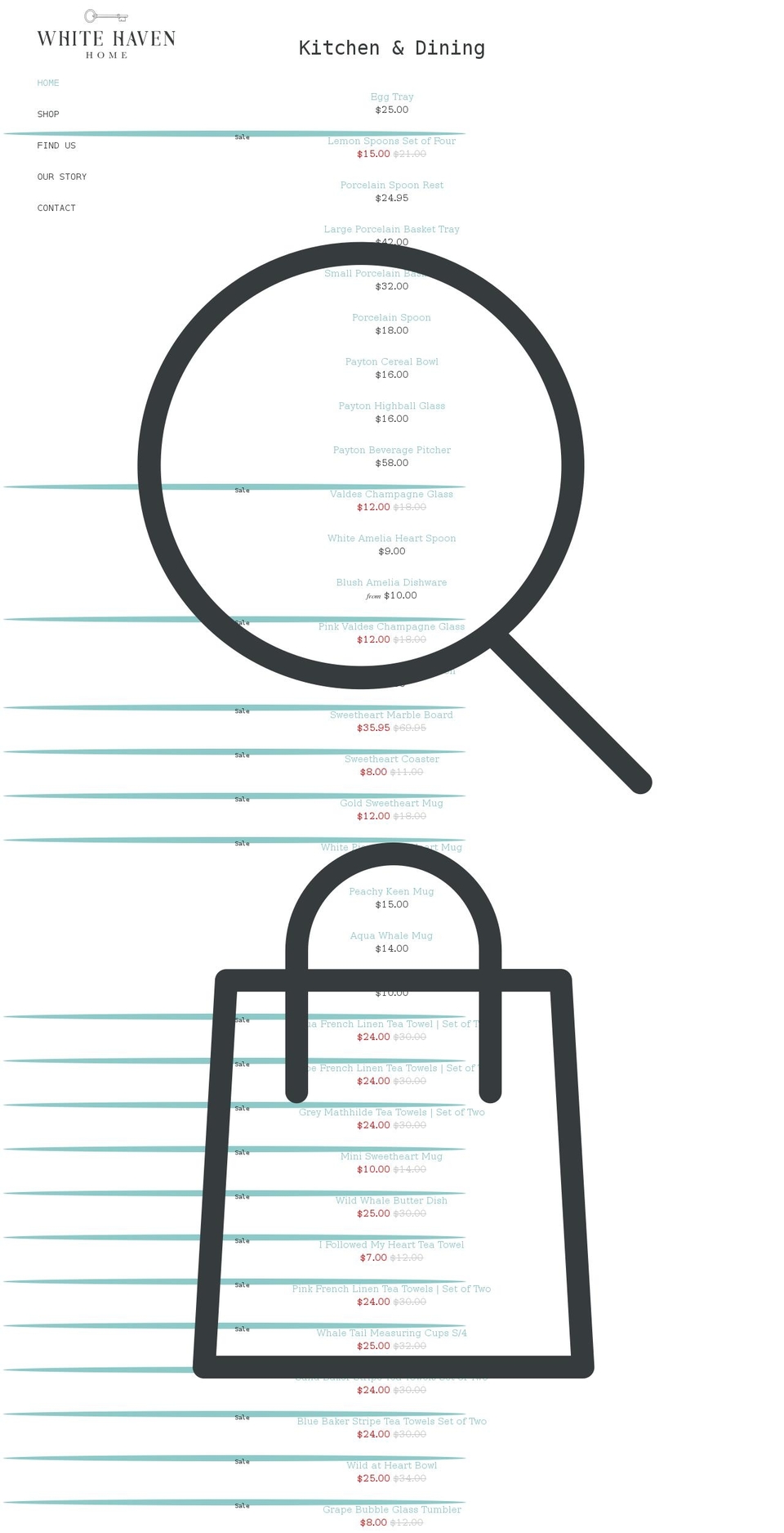 whitehavenhome.com shopify website screenshot