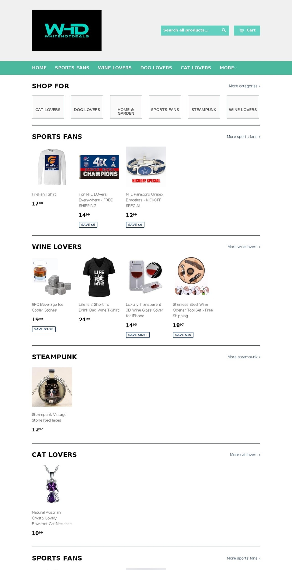 whitehotdeals.net shopify website screenshot