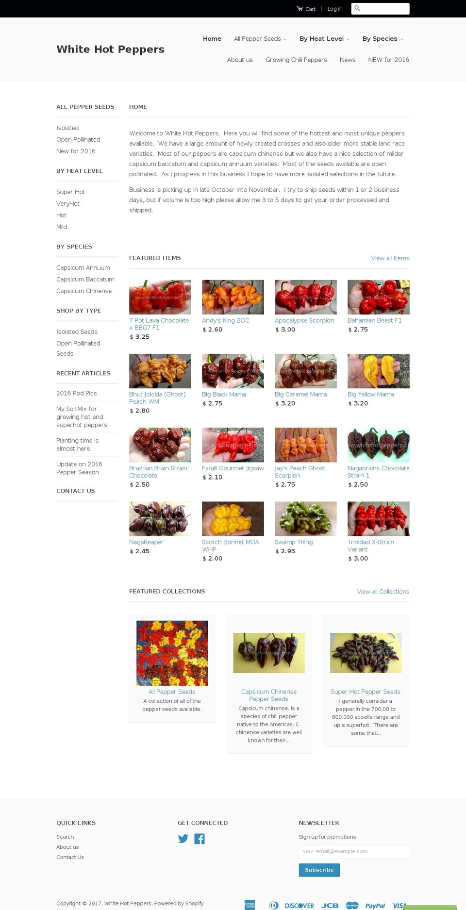 whitehotpeppers.com shopify website screenshot