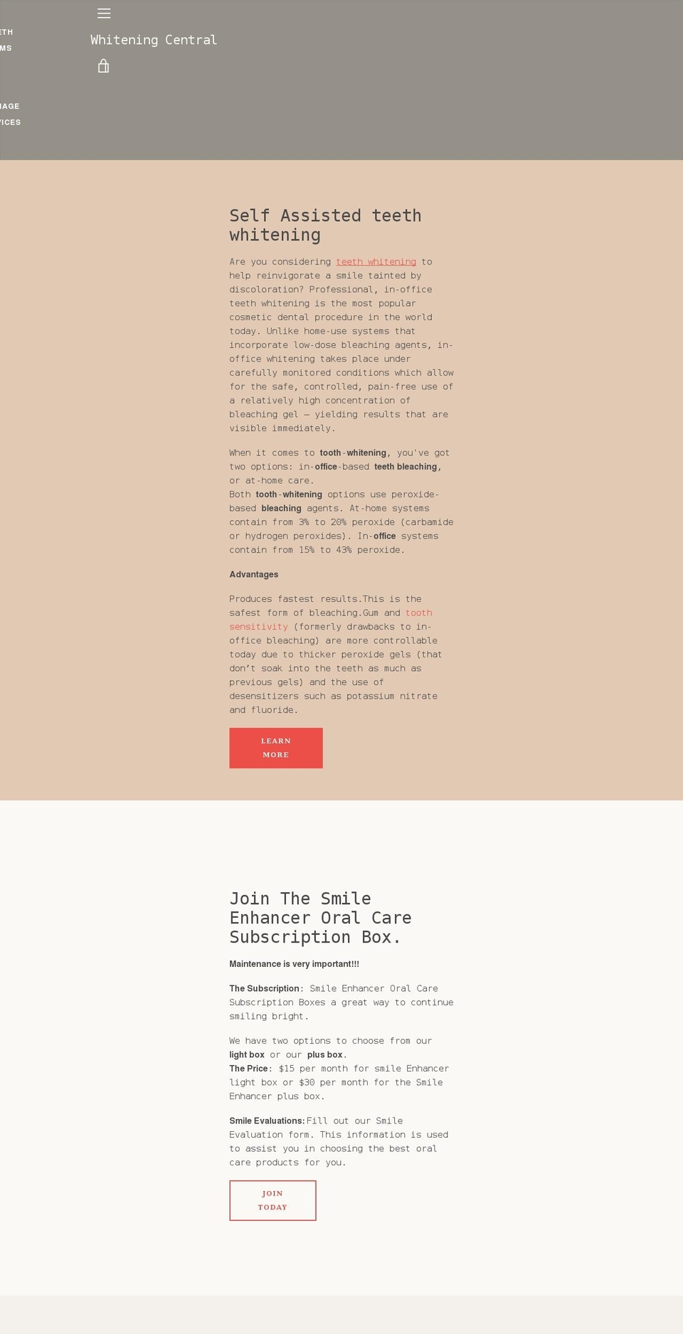 whiteningcentral.com shopify website screenshot