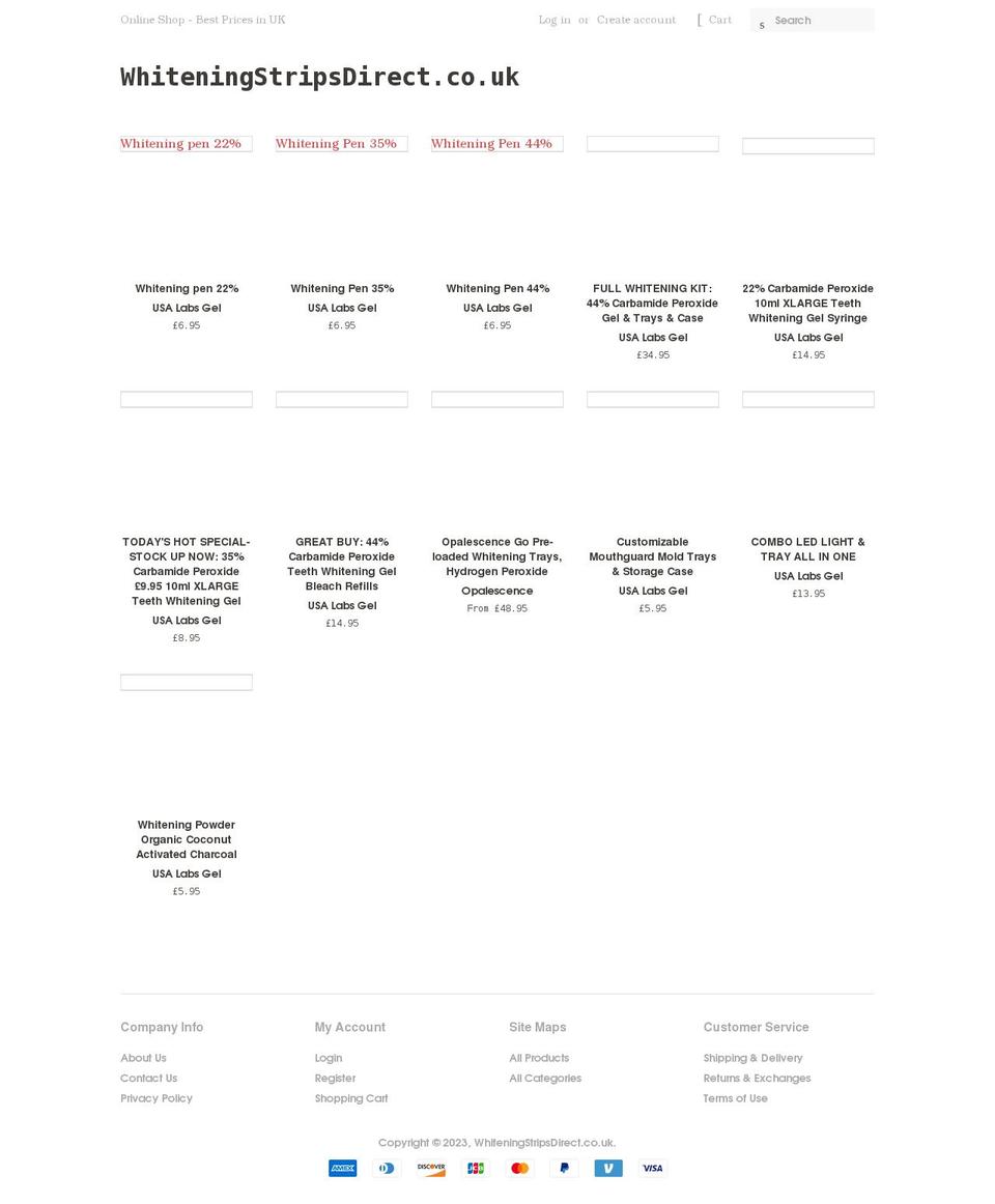 whiteningstripsdirect.co.uk shopify website screenshot