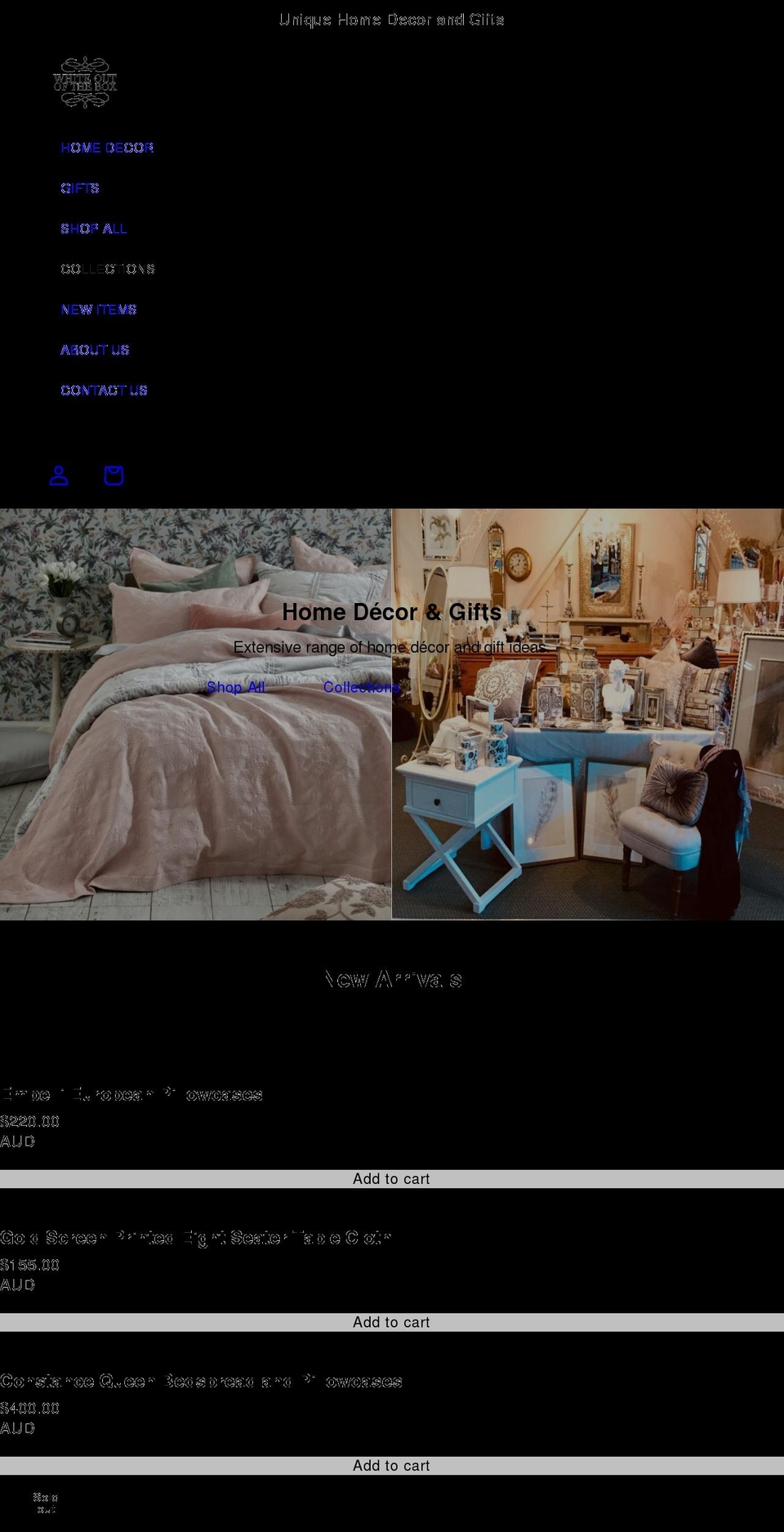 whiteoutofthebox.com.au shopify website screenshot