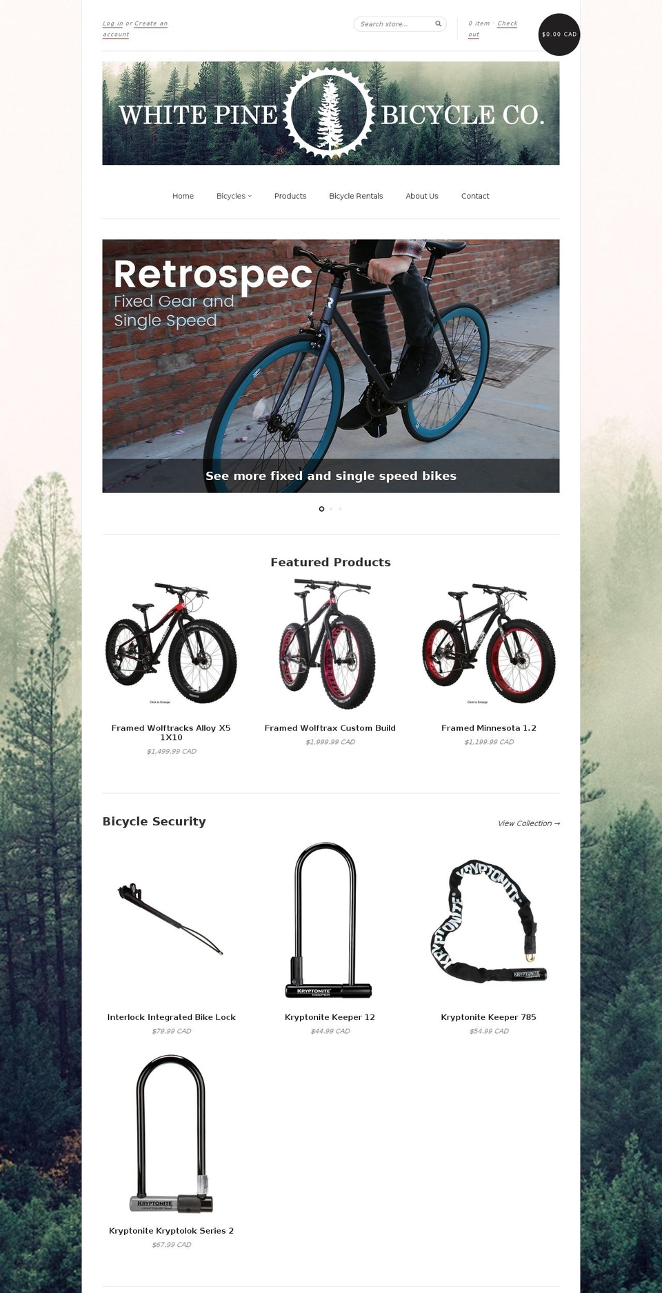 whitepinebicycleco.com shopify website screenshot