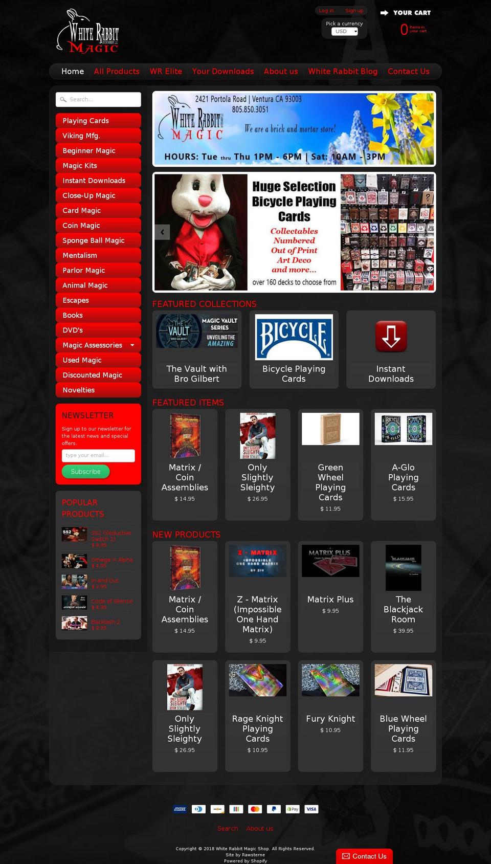 whiterabbit-magic.com shopify website screenshot