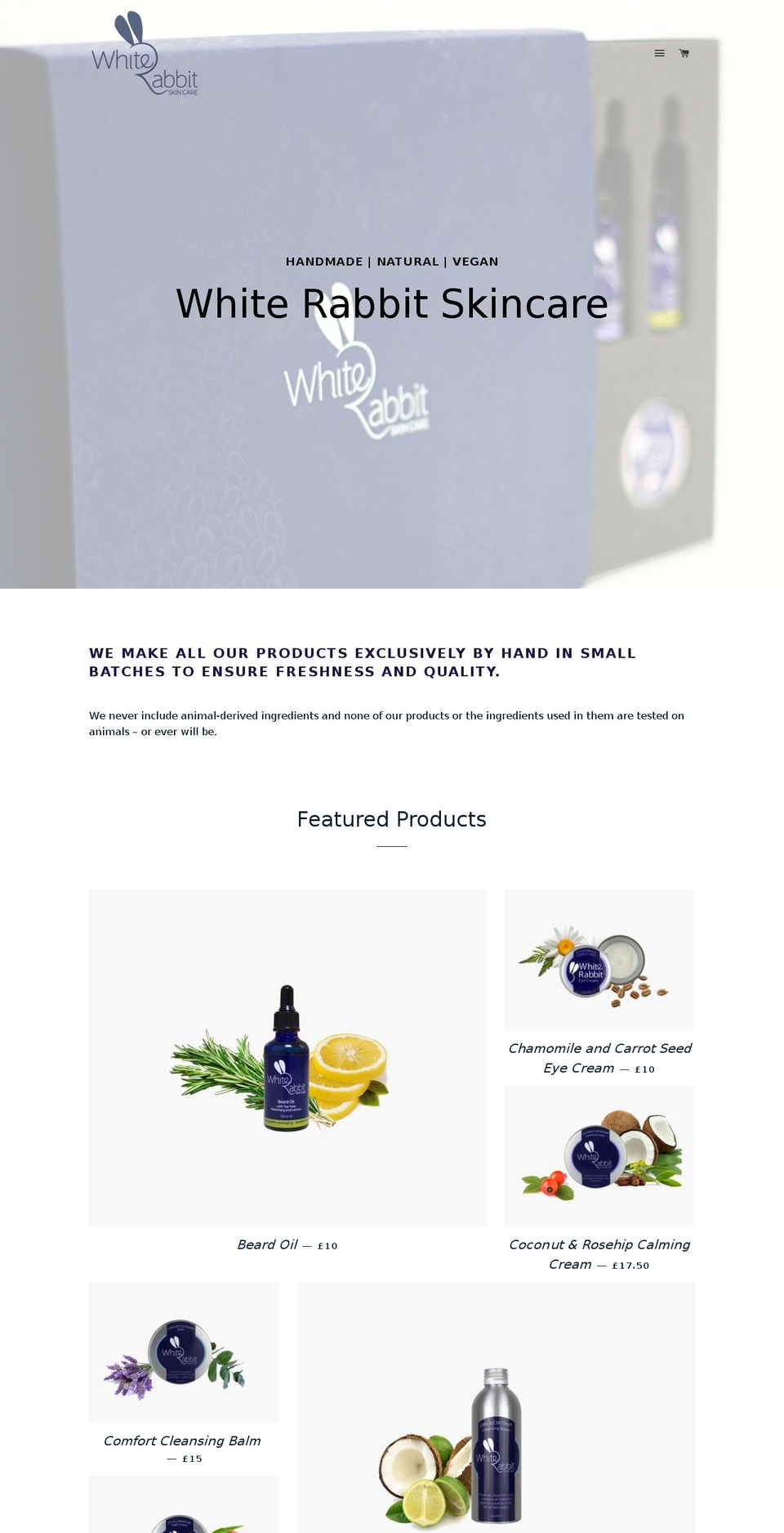 whiterabbitskincare.co.uk shopify website screenshot