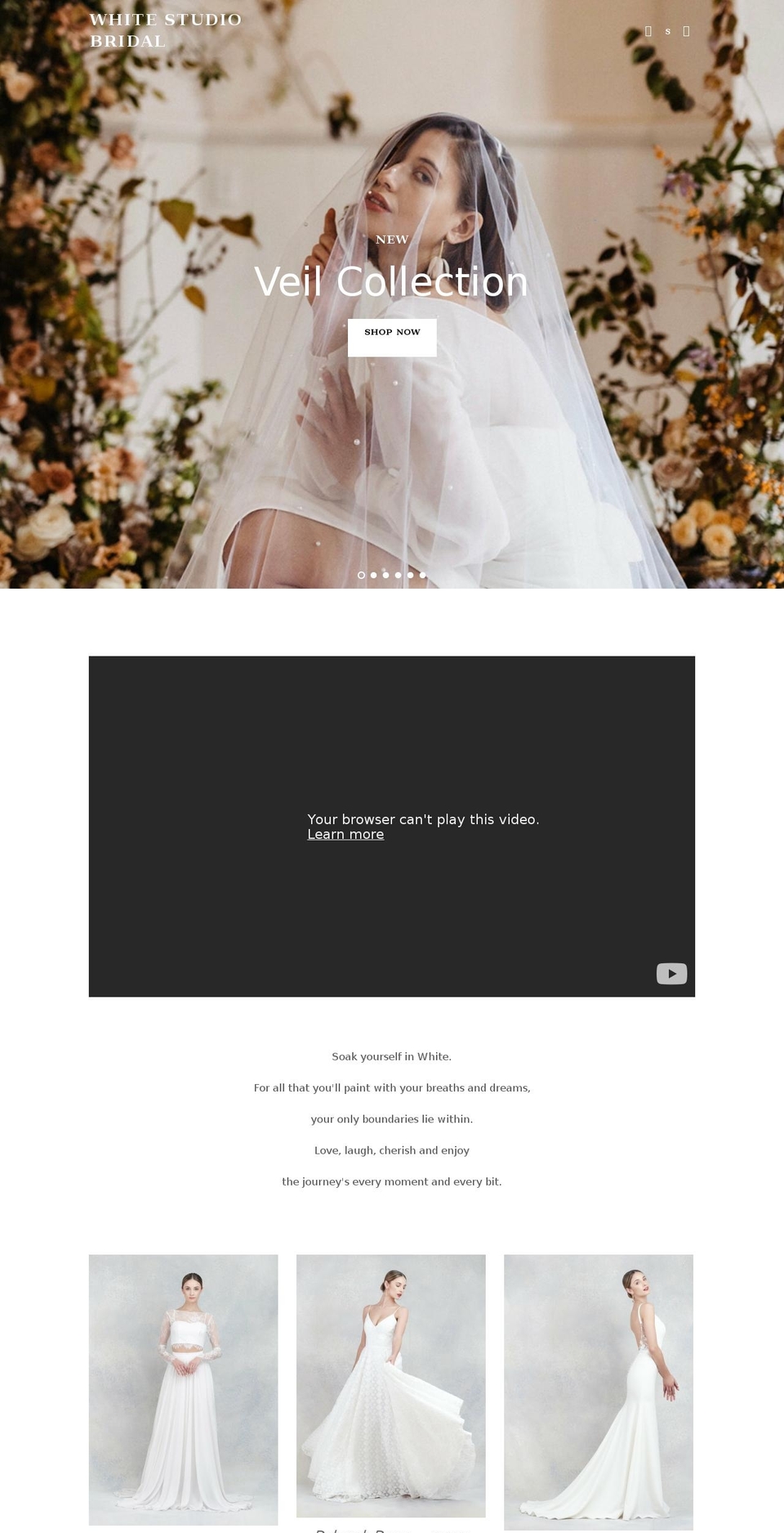 whitestudiobridal.com shopify website screenshot