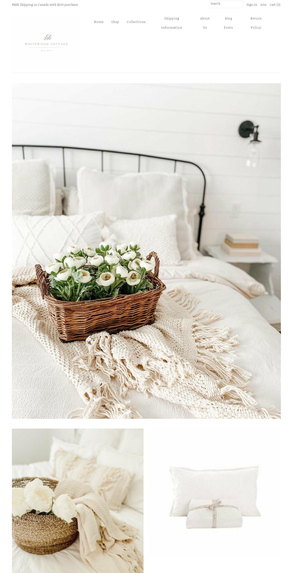 whitewoodcottage.com shopify website screenshot