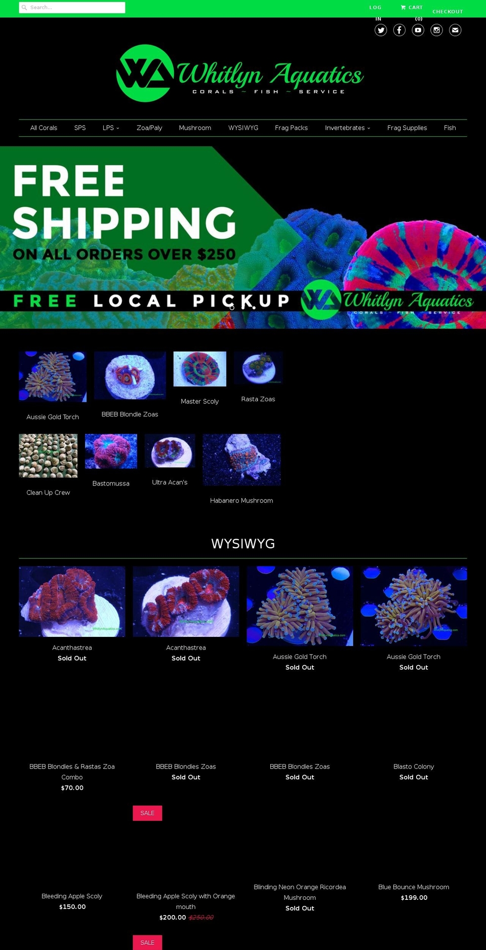 whitlynaquatics.com shopify website screenshot